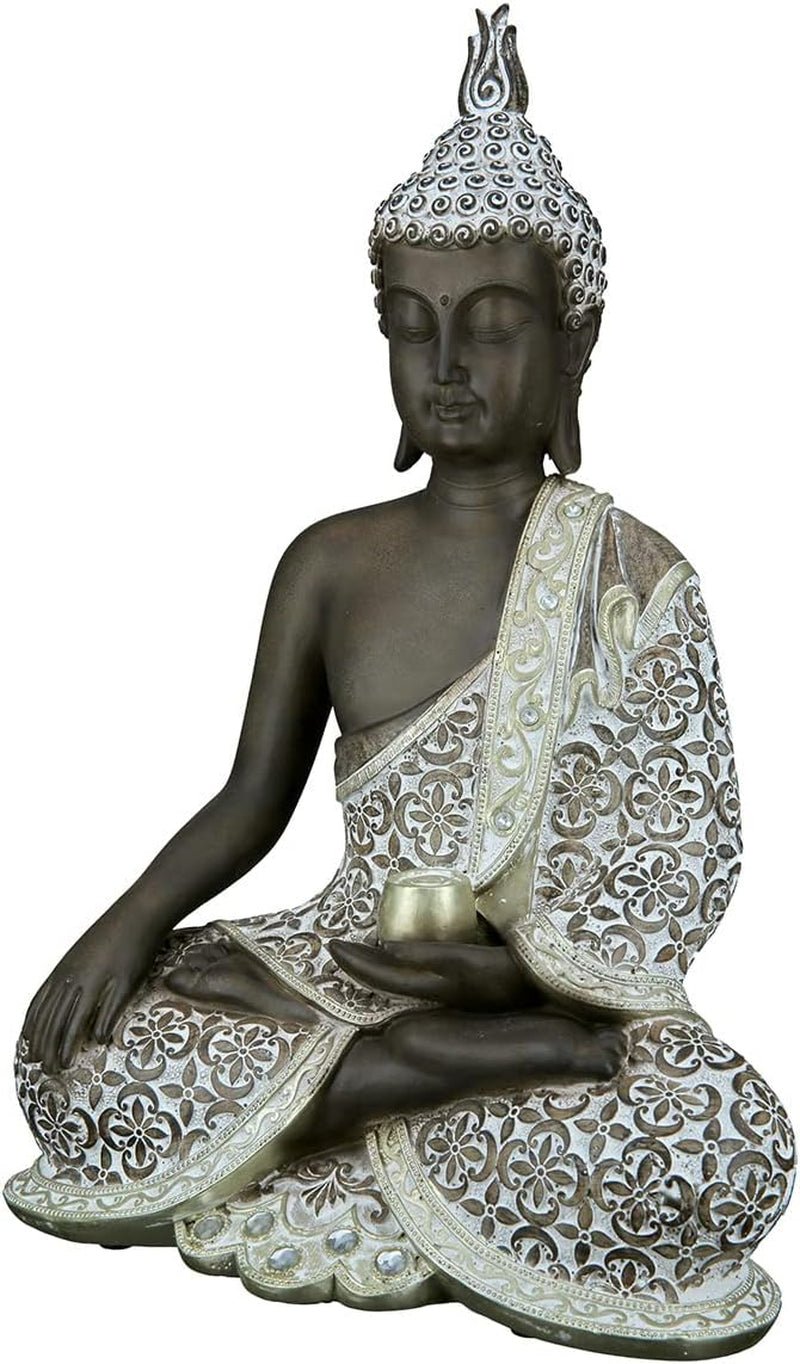 GILDE Dekoskulptur Sitzender Buddha - Meditation - braun/weiß - Höhe 29 cm Statuetten und Skulpturen Naty Shop Braun Höhe 35 cm