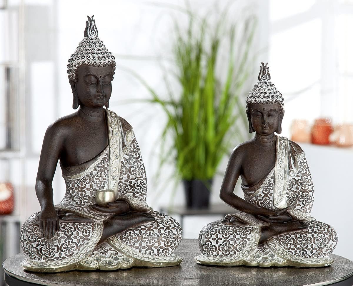 GILDE Dekoskulptur Sitzender Buddha - Meditation - braun/weiß - Höhe 29 cm Statuetten und Skulpturen Naty Shop