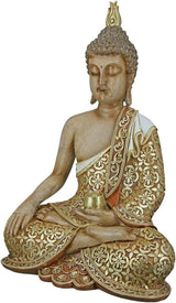 GILDE Dekoskulptur Sitzender Buddha - Meditation - braun/weiß - Höhe 29 cm Statuetten und Skulpturen Naty Shop Braun, Goldfarben Höhe 35 cm
