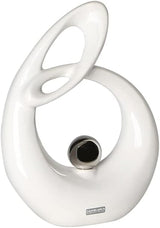 GILDE Dekorative Keramikskulptur Life - weiß glasierte weiß/silberne Figur mit silberner Kugel - Höhe 22 cm Statuetten und Skulpturen Naty Shop