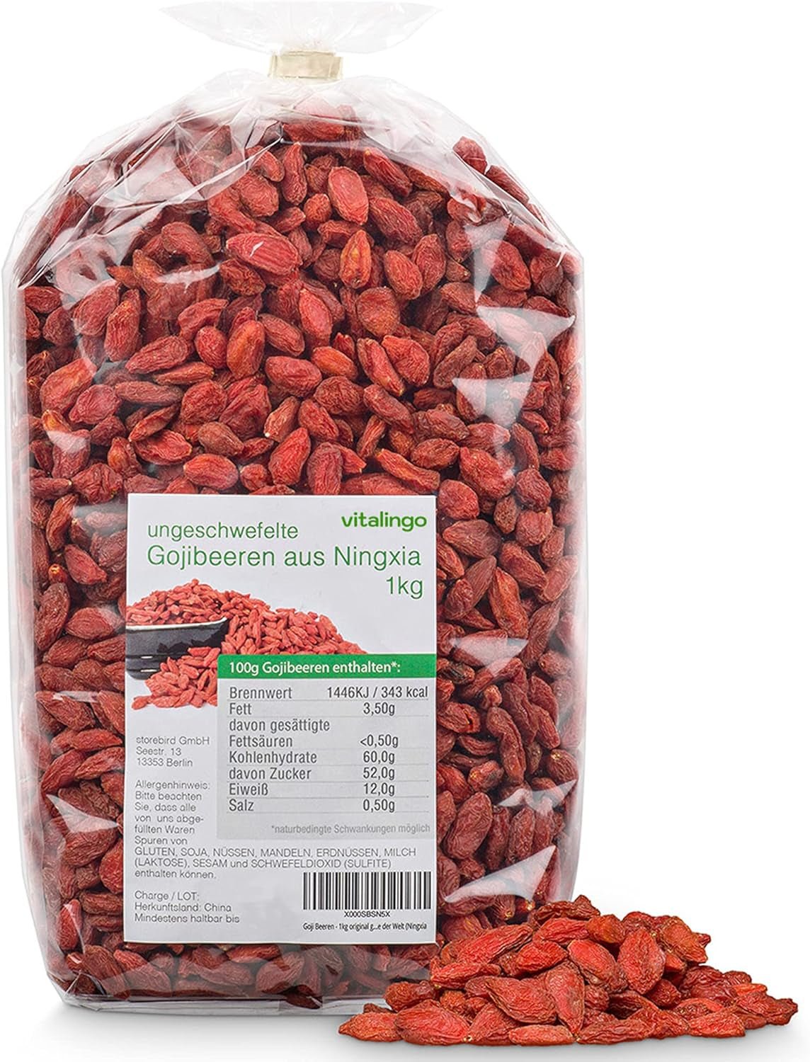 Goji-Beeren – 1 kg getrocknete und ungeschwefelte Goji-Beeren aus einer der besten Anbauregionen der Welt, Ningxia China. Getrocknete Produkte Naty Shop Standardtitel