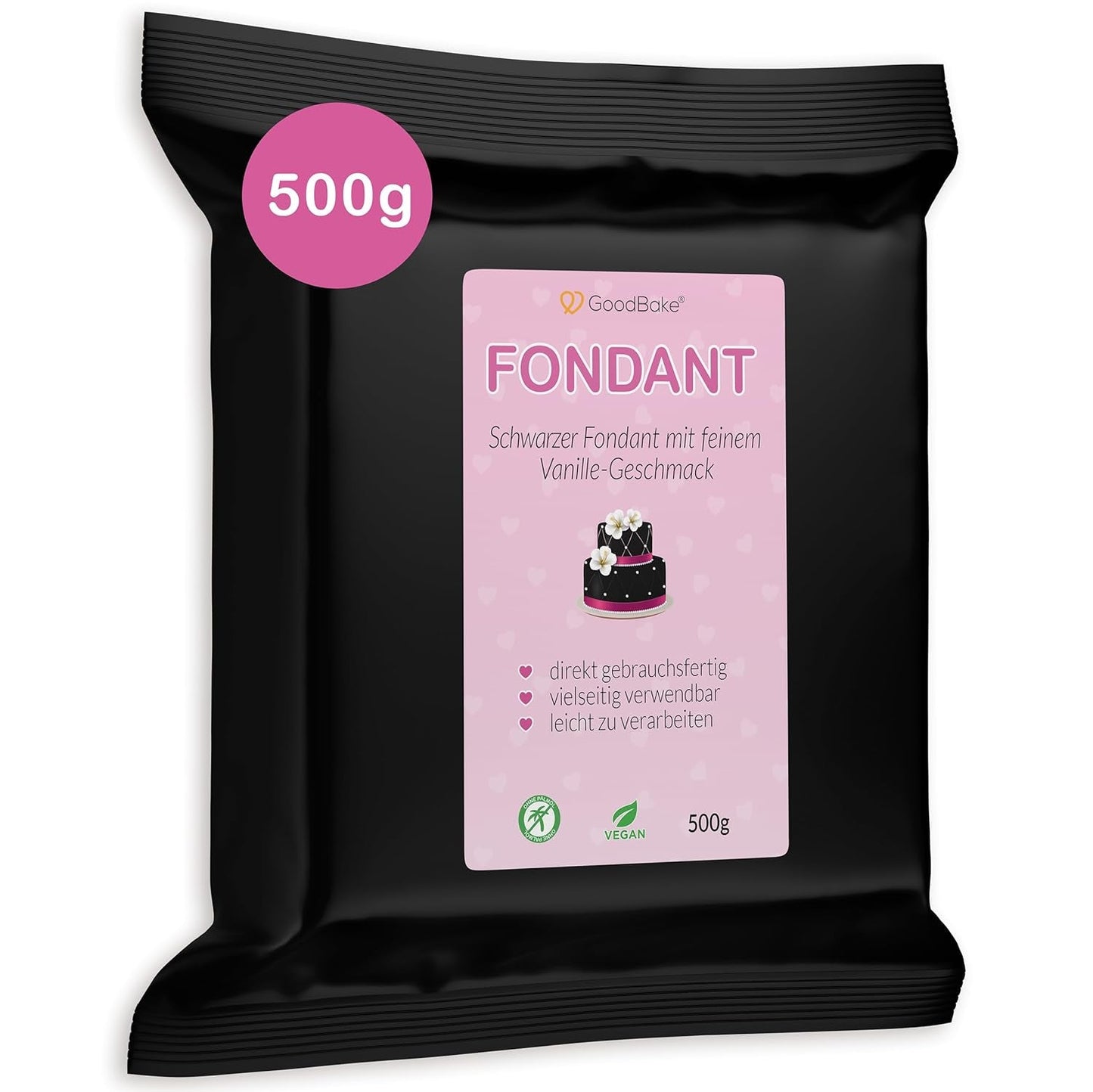 GoodBake schwarzer Fondant 500g, Rollfondant zum Beschichten, Formen, Dekorieren von Kuchen, Figuren, Zuckerblumen und mehr, palmölfrei, vegan, glutenfrei, Zuckerpaste Naty Shop Black