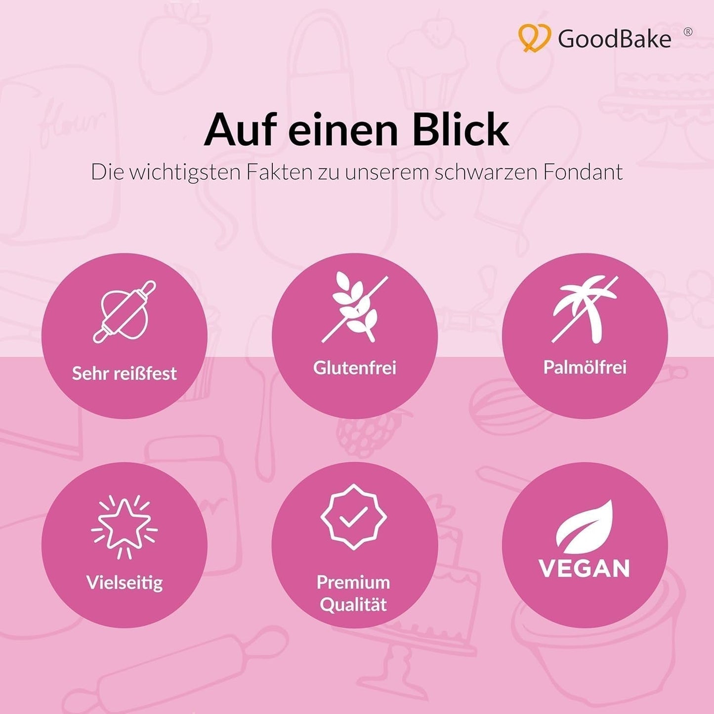 GoodBake schwarzer Fondant 500g, Rollfondant zum Beschichten, Formen, Dekorieren von Kuchen, Figuren, Zuckerblumen und mehr, palmölfrei, vegan, glutenfrei, Zuckerpaste Naty Shop