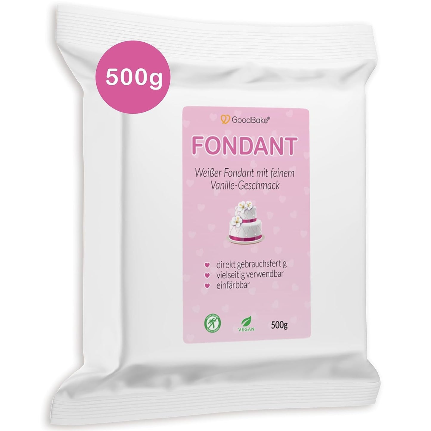 GoodBake schwarzer Fondant 500g, Rollfondant zum Beschichten, Formen, Dekorieren von Kuchen, Figuren, Zuckerblumen und mehr, palmölfrei, vegan, glutenfrei Naty Shop Weiße Zuckerpaste