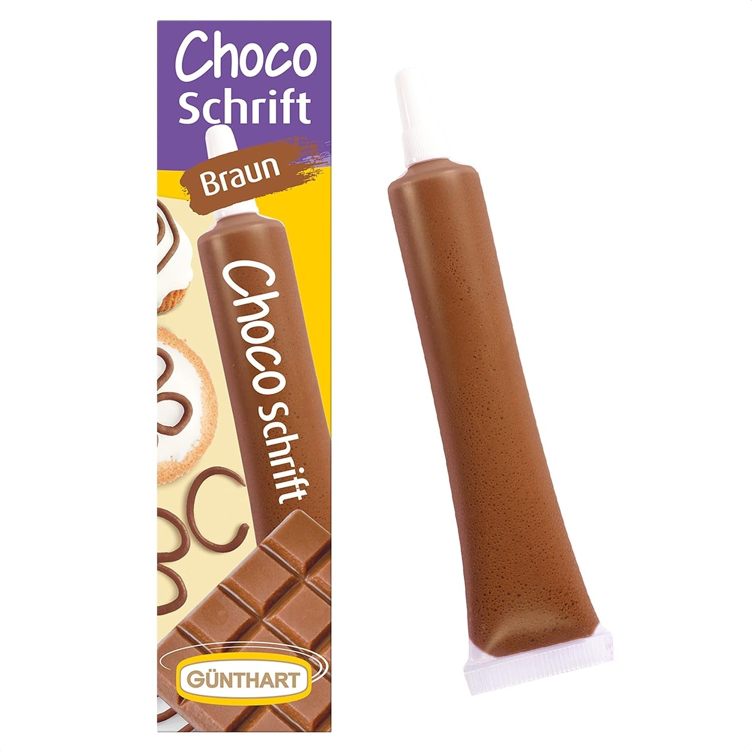 Günthart BackDecor 25 gr WEISSE Zuckerbuchstaben für jedes Dessert in weißer Farbe aus Zucker für schöne Buchstaben und Designs, 1 Packung (25 gr) Zuckerpaste Naty Shop Kleine braune Schokoladenbuchstaben
