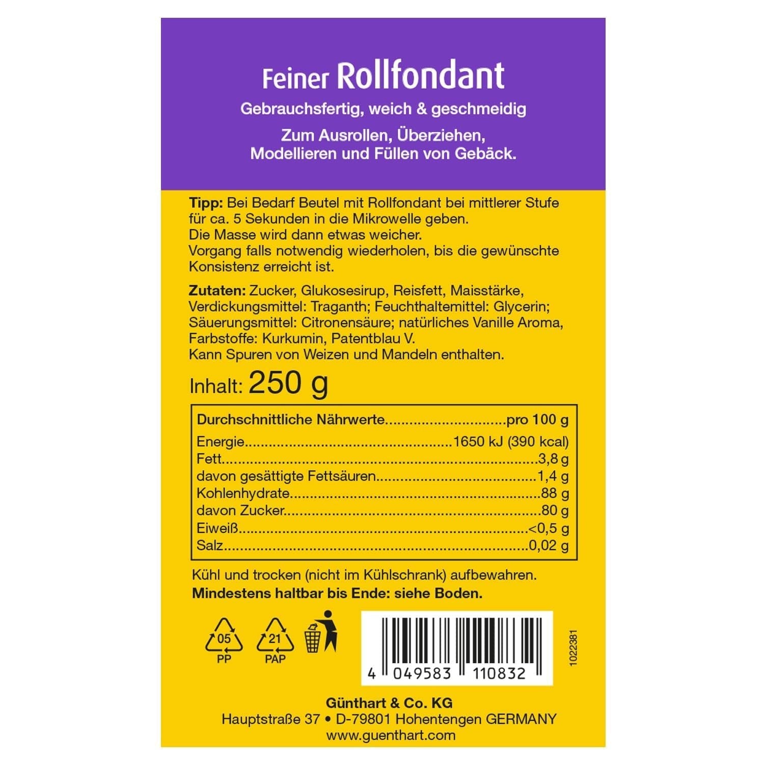 Günthart BackDecor 250 Fondant grün, 100 % vegan, palmölfrei, reißfest zum Überziehen von Kuchen und Gebäck, zum Modellieren geeignet, 1 Packung (1 x 250 g) Naty Shop Zuckerpaste