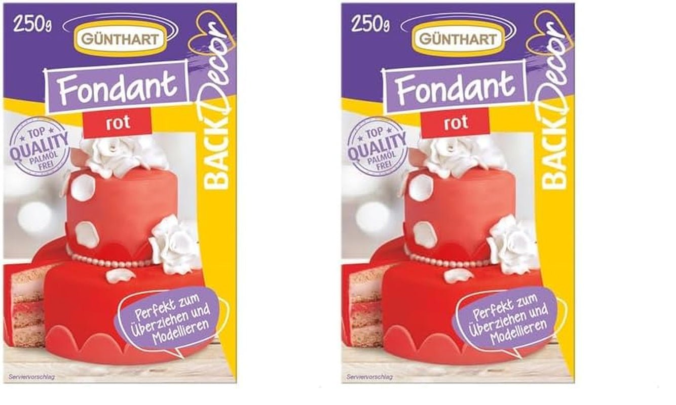 Günthart BackDecor 250g roter Fondant, frei von Palmöl, reißfest zum Überziehen von Kuchen und Gebäck, zum Modellieren geeignet, 2er Pack (1 x 250g) Naty Shop Zuckerpaste rot 250g (2er Pack)