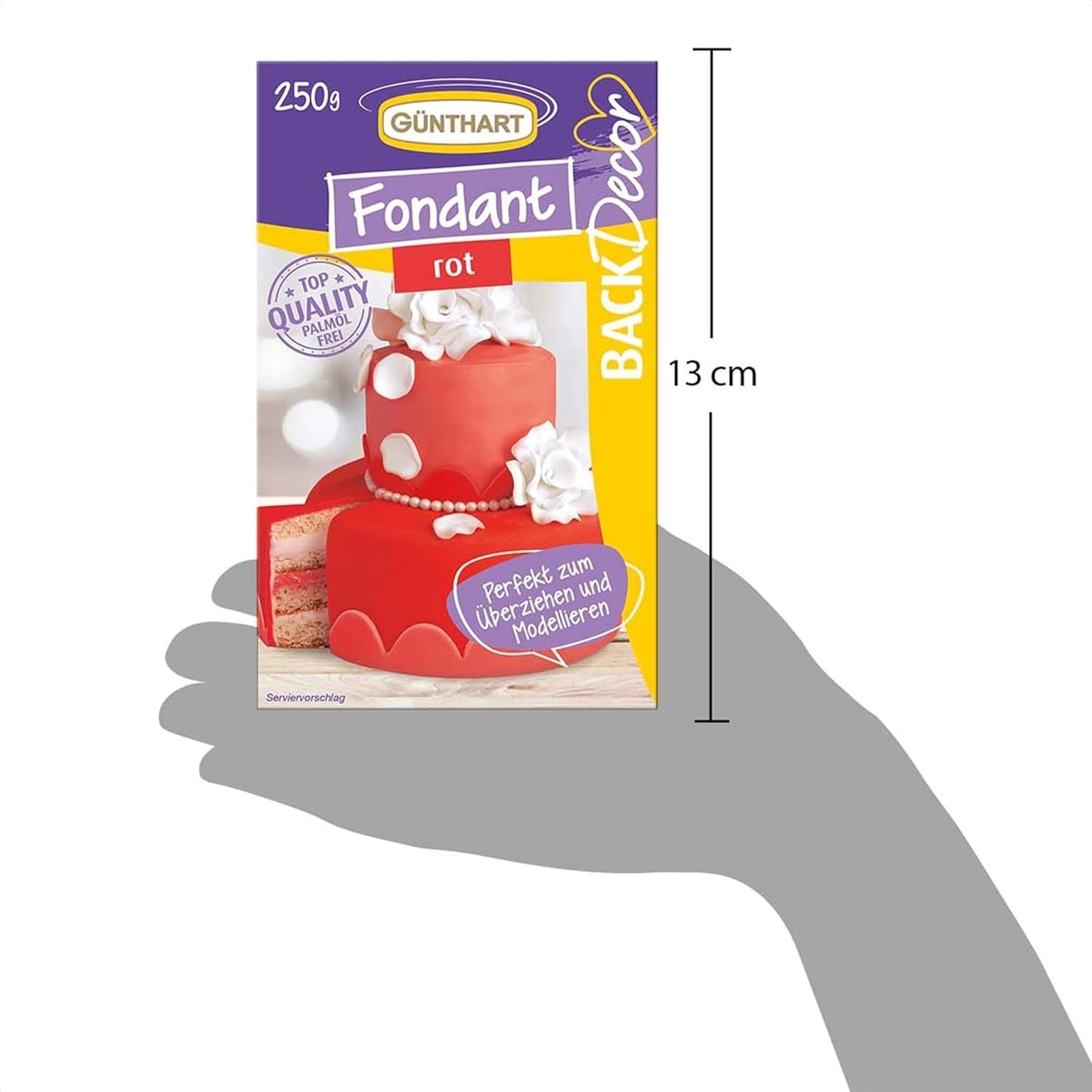 Günthart BackDecor 250g roter Fondant, palmölfrei, reißfest zum Überziehen von Kuchen und Gebäck, zum Modellieren geeignet, 2er Pack (1 x 250g) Zuckerpaste Naty Shop