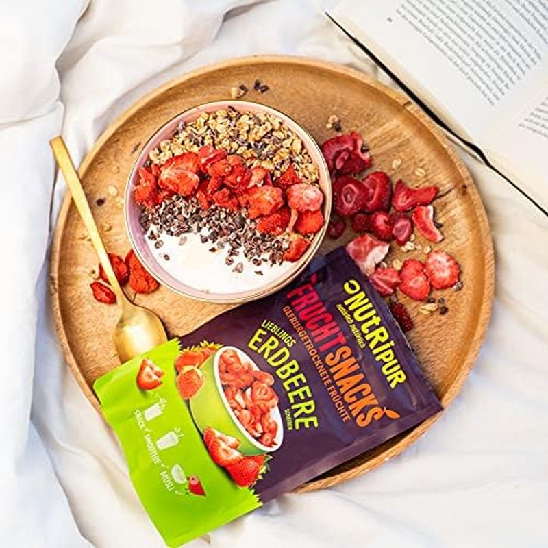 Bio-Fruchtsnacks für Kinder: 6x15g gefriergetrocknete Bio-Erdbeeren - Gefriergetrocknete Früchte - Trockenfrüchte - Kleine Racker von NutriPur Dehydrierte Produkte Naty Shop