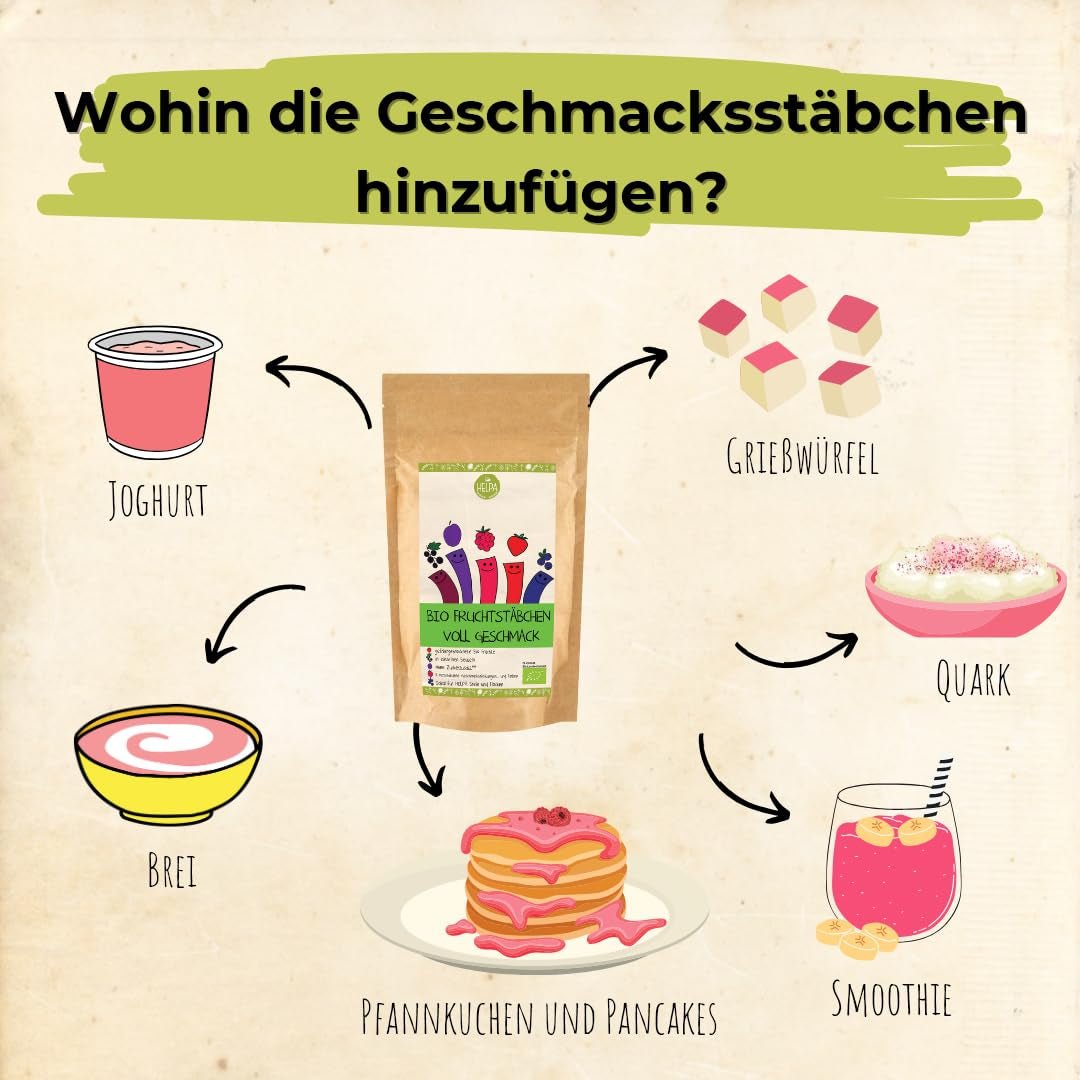 HELPA BIO Beutel mit Fruchtpulver - fruchtige Geschmacksrichtungen - Früchte - Erdbeeren - Himbeeren - Heidelbeeren - Pflaumen - schwarze Johannisbeeren - 100 % gefriergetrocknete Früchte - Babynahrung Dehydrierte Produkte Naty Shop