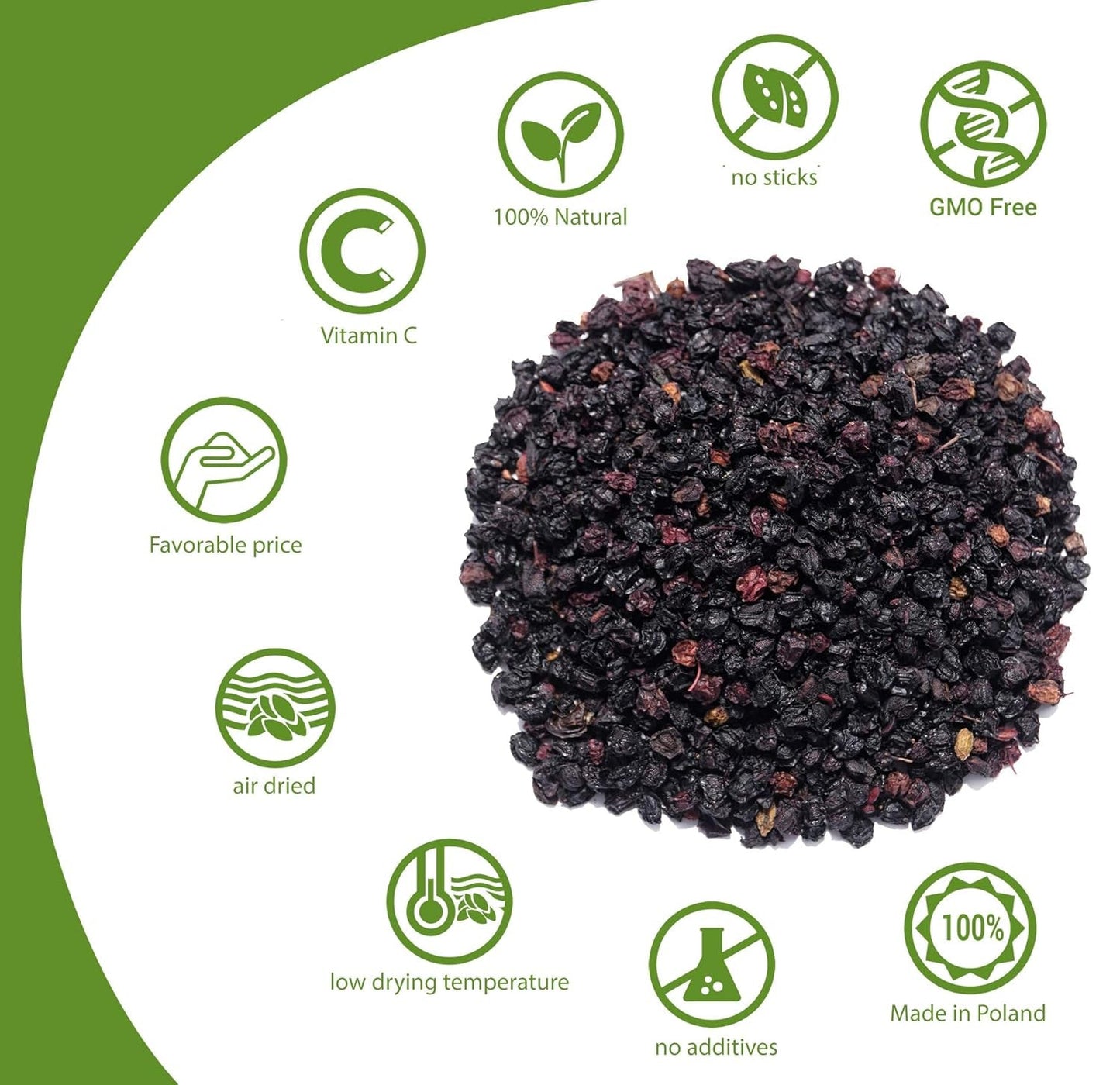 HerbaNordPol getrocknete Holunderbeeren 1 kg PREMIUM, Fructus Sambuci Dehydrierte Produkte Naty Shop