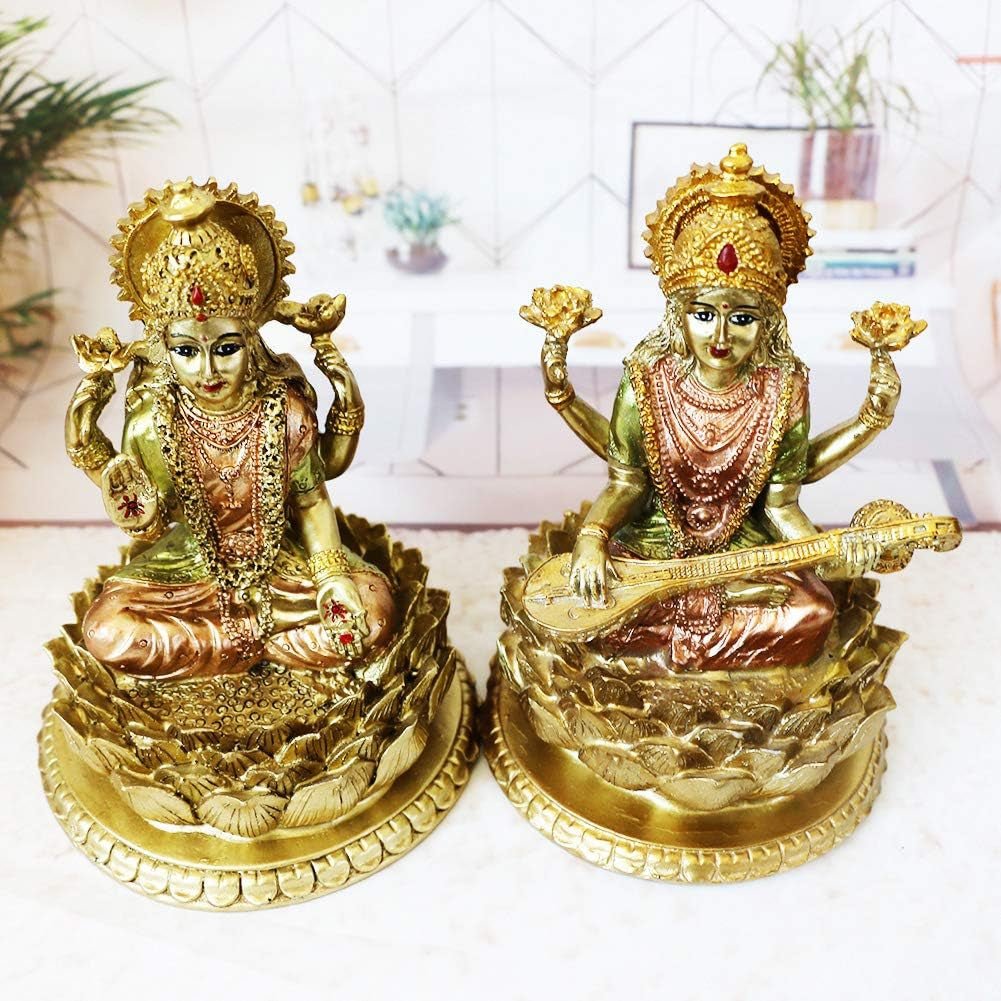 Hindu-Göttin Laxmi Lotus-Skulptur – Indischer Gott Lord Lakshmi Puja Statue – Indien Murti Idol Figuren Pooja Artikel Diwali Geschenke Statuetten und Skulpturen Naty Shop