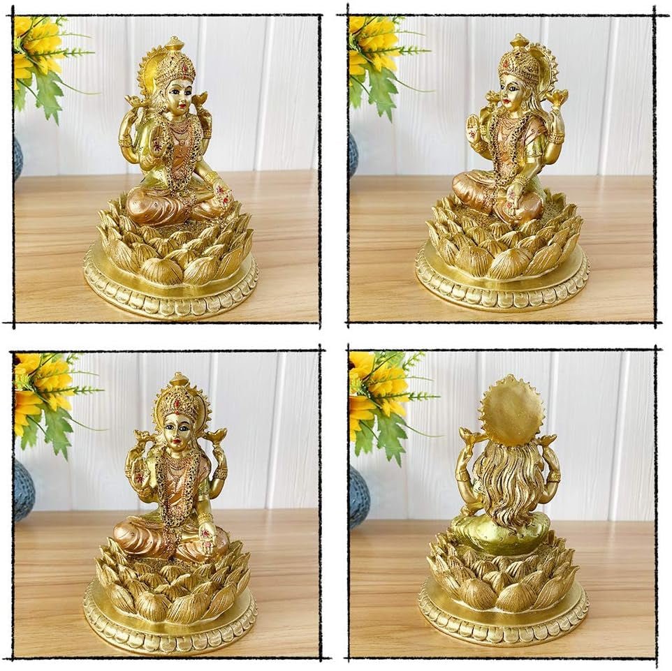 Hindu-Göttin Laxmi Lotus-Skulptur – Indischer Gott Lord Lakshmi Puja Statue – Indien Murti Idol Figuren Pooja Artikel Diwali Geschenke Statuetten und Skulpturen Naty Shop