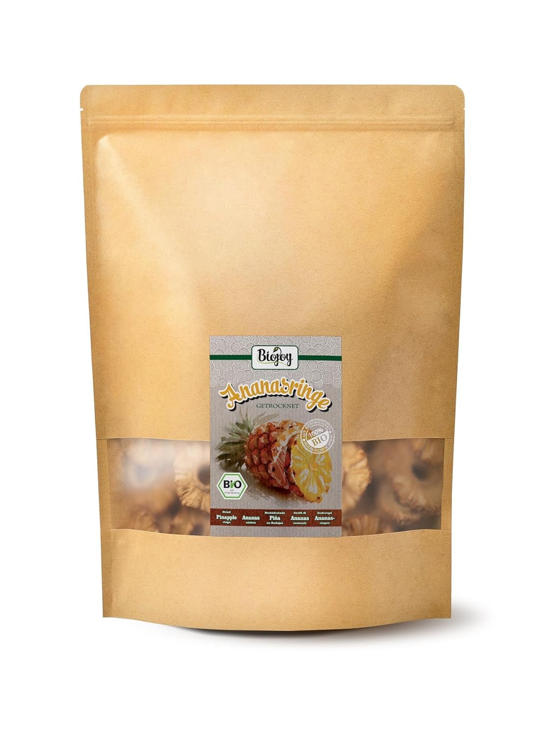 Biojoy BIO Ananasringe, getrocknet (1 kg), ungeschwefelt Naty Shop dehydrierte Produkte 1 kg (1 Packung)