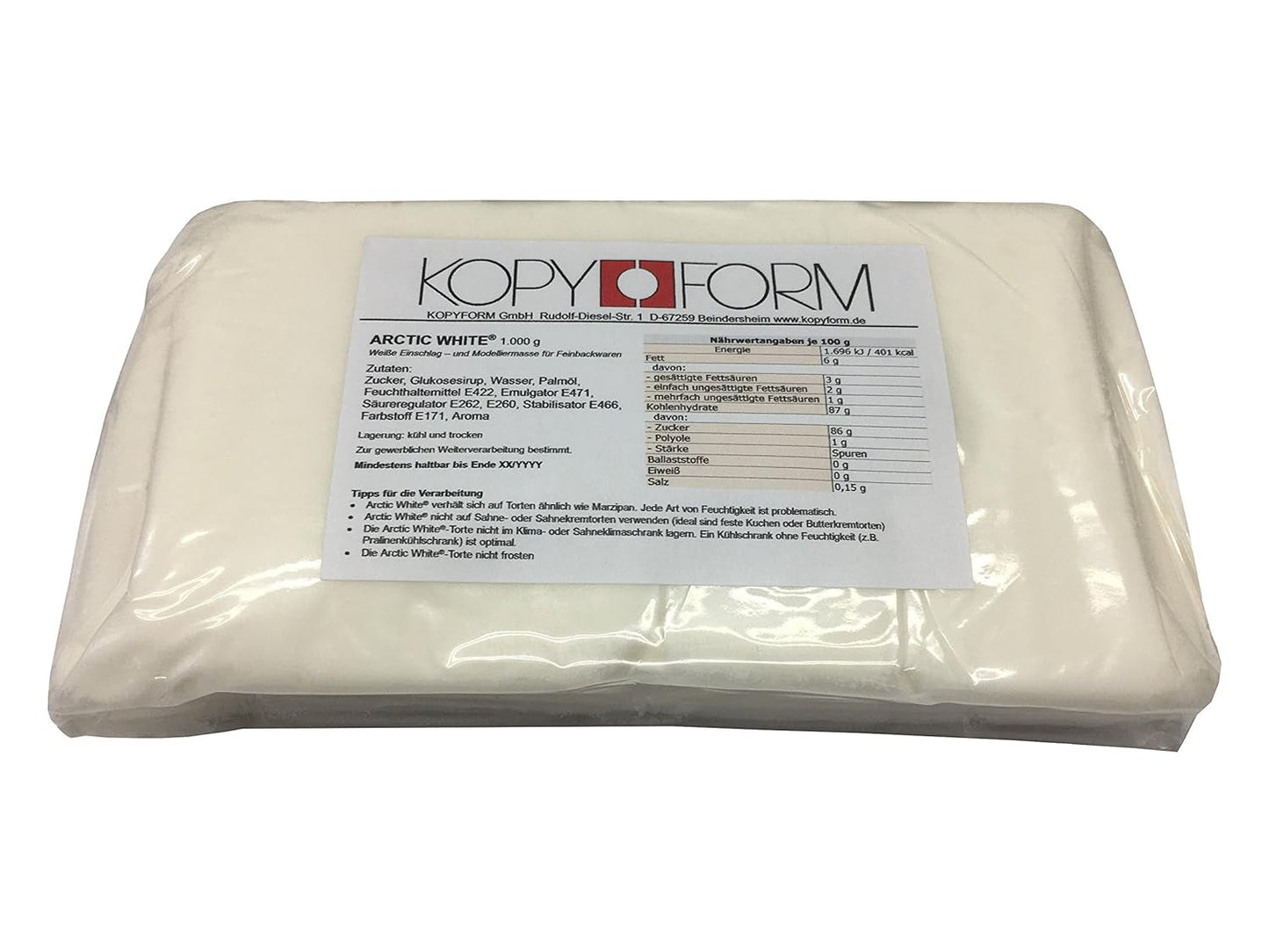KOPYFORM Rollfondant Arctic White® 1kg, weiß Zuckerpaste Naty Shop Standardtitel