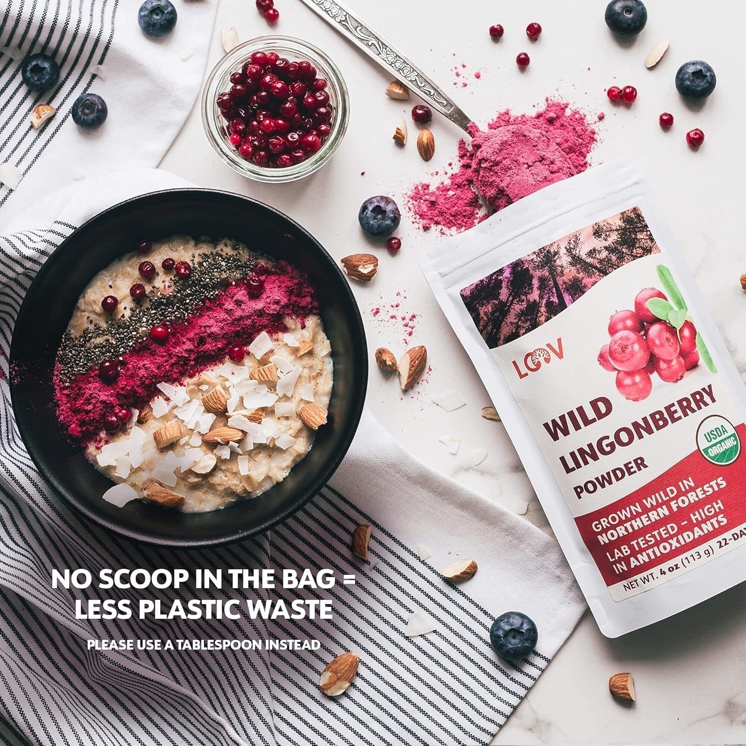 LOOV Bio-Blaubeerpulver, hergestellt aus 100 % ganzen, gefriergetrockneten wilden Blaubeeren, die in den Wäldern Nordeuropas geerntet werden, 113 g, ohne Zuckerzusatz Naty Shop Dehydrierte Produkte