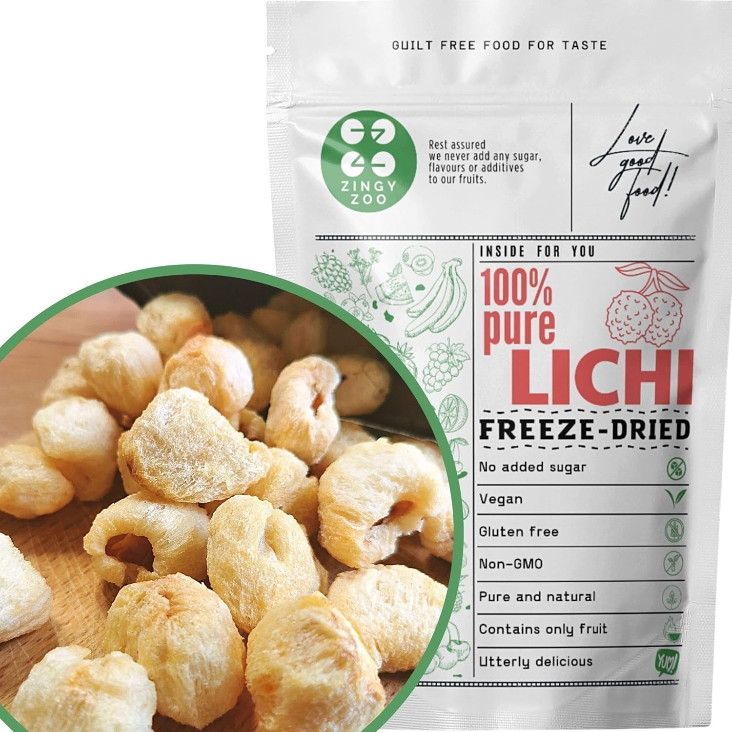 Gefriergetrocknete Litschi | 100 % Litschi getrocknete gefriergetrocknete Früchte | natürlich getrocknet, vegan, glutenfrei | Kein Litschisaft, Litschisirup | Gefriergetrocknete Früchte tropische Litschi | ZingyZoo Dehydrierte Produkte Naty Shop Standardtitel