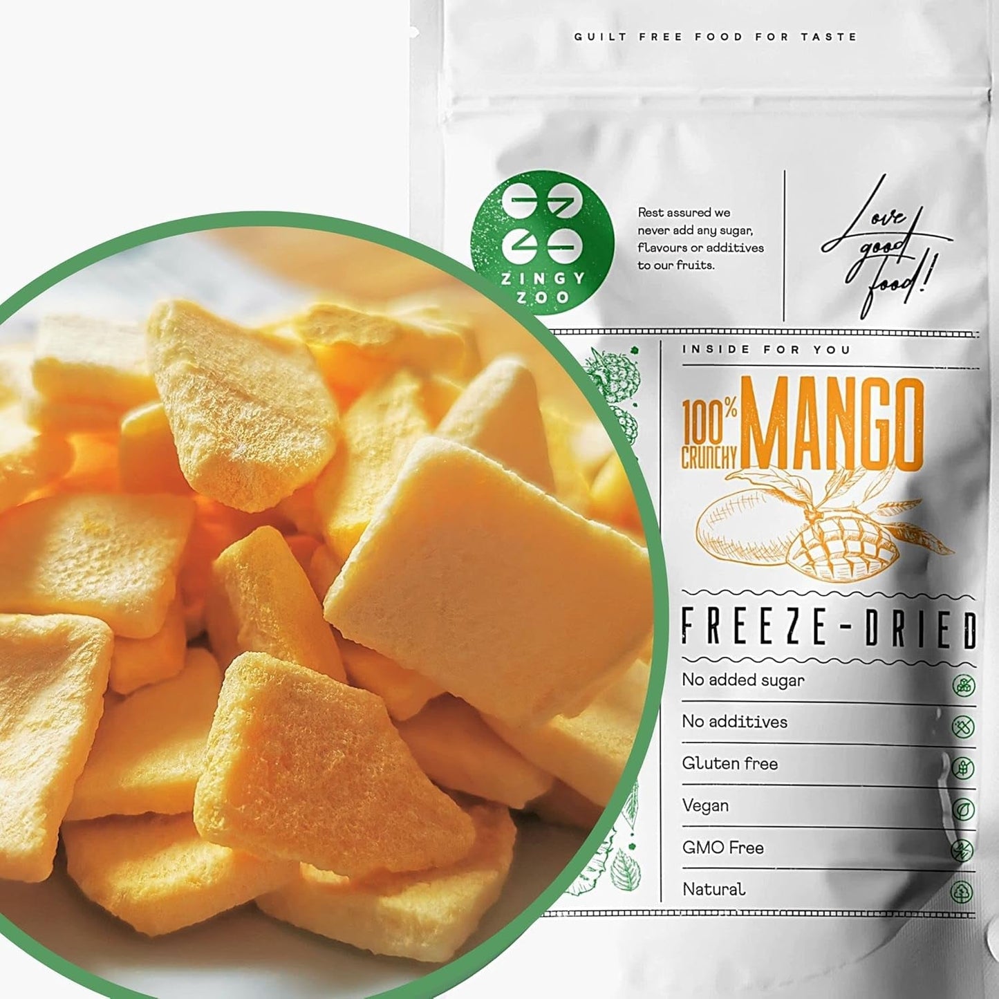 Gefriergetrocknete Mango | Ohne Zuckerzusatz Gefriergetrocknete Mango | Gefriergetrocknete Mango Mangofrucht Getrocknete Mango | Getrocknete Mango Trockenfrüchte ohne Zusatzstoffe | ZingyZoo getrocknete Mango (100 g) Naty Shop Dehydrierte Produkte, Stücke 100 g