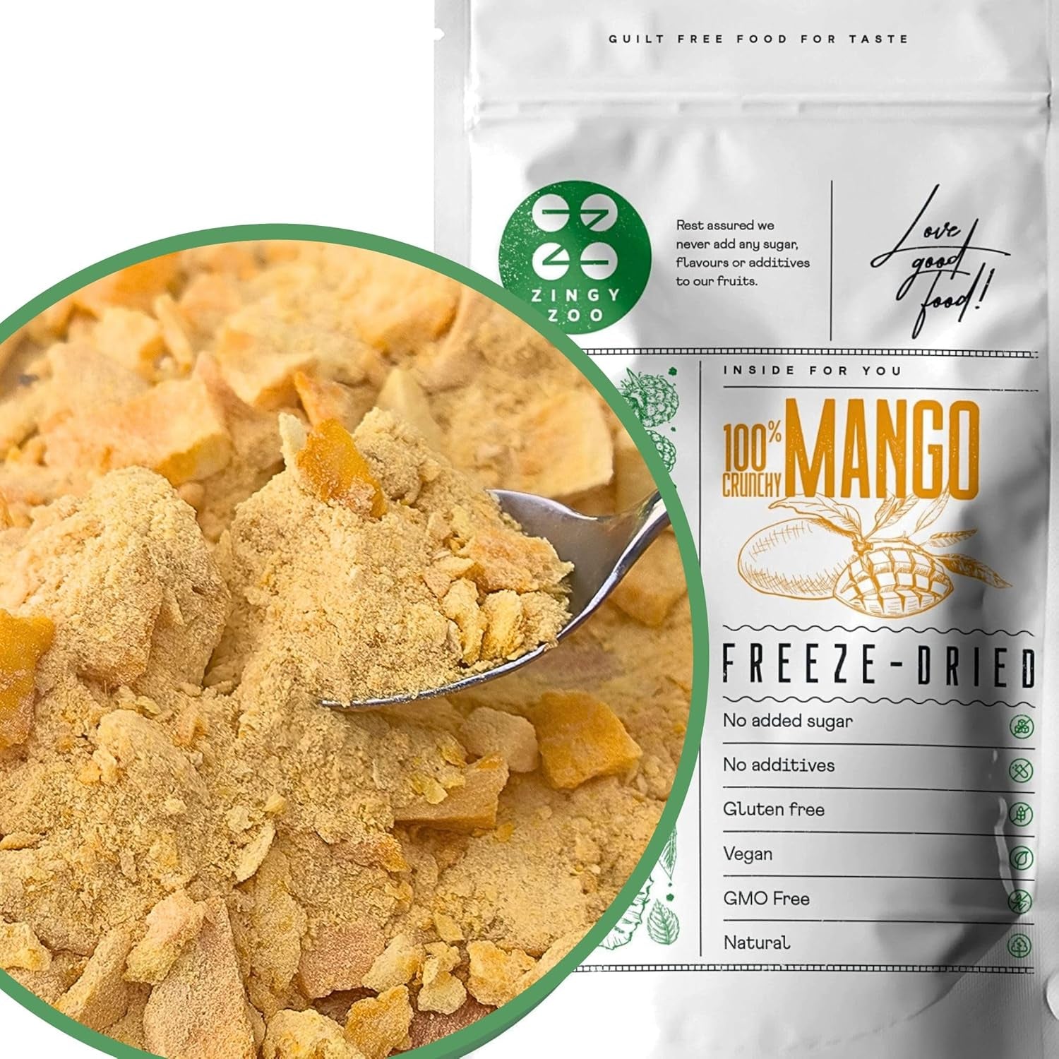 Gefriergetrocknete Mango | Ohne Zuckerzusatz Gefriergetrocknete Mango | Gefriergetrocknete Mango Mangofrucht Getrocknete Mango | Getrocknete Mango Trockenfrüchte ohne Zusatzstoffe | ZingyZoo Getrocknete Mango (100 g) Dehydrierte Produkte Naty Shop Zerkleinerte Stücke 300 g