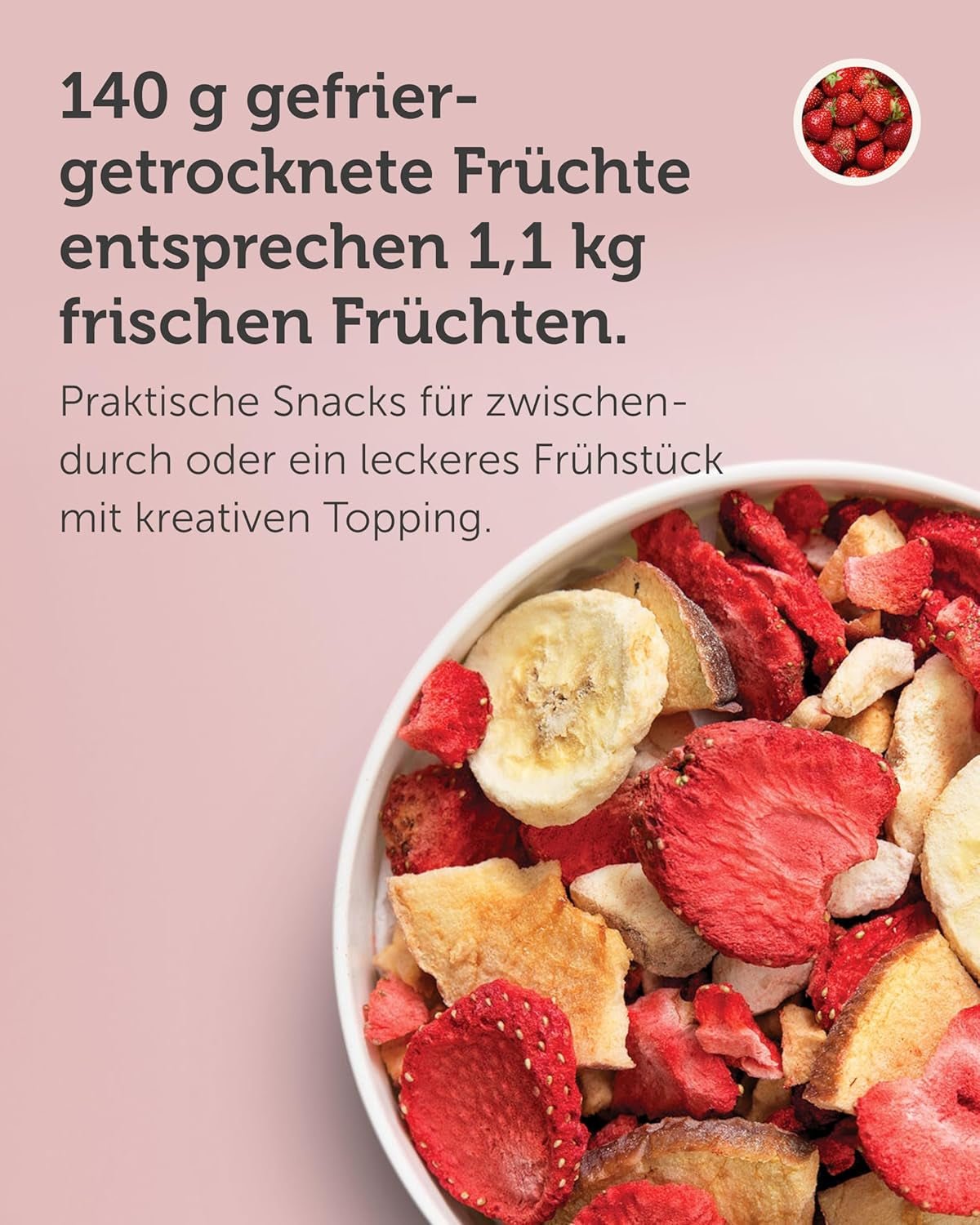 Gefriergetrocknete Fruchtmischung BUAH® | Gefriergetrocknete Erdbeeren, Bananen, Äpfel und Johannisbeeren ohne Zuckerzusatz | 100 % Frucht | Vegane, glutenfreie, laktosefreie (140 g) dehydrierte Produkte von Naty Shop