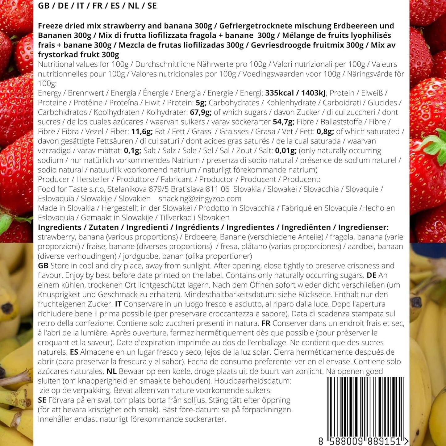 Mischung aus gefriergetrockneten Früchten ErdBana XL 300g | Gefriergetrocknete Bananen + gefriergetrocknete Erdbeeren Probierset mit gefriergetrockneten Früchten | Gefriergetrocknete Fruchtmischung aus Erdbeeren und Bananen | ZingyZoo Dehydrierte Produkte Naty Shop