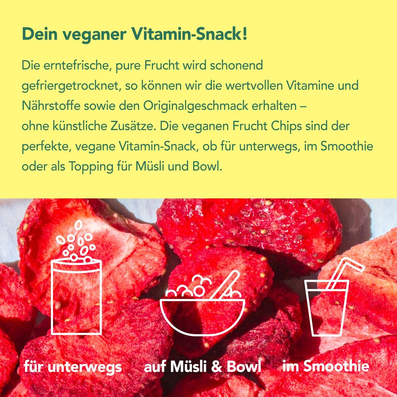 Mono gefriergetrocknete Chips – 300g Erdbeerchips aus 100 % natürlichen Erdbeeren – getrocknete tropische Früchte – getrocknete Erdbeerfrüchte – Snack für Müsli und Desserts – Erdbeerchips Dehydrierte Produkte Naty Shop