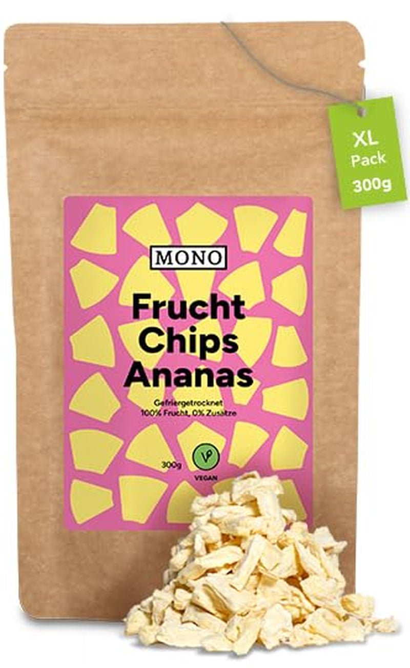 Mono gefriergetrocknete Chips – 300g Erdbeerchips aus 100 % natürlichen Erdbeeren – getrocknete tropische Früchte – getrocknete Erdbeerfrüchte – Snack für Müsli und Desserts – Erdbeerchips Dehydrierte Produkte Naty Shop Ananaschips