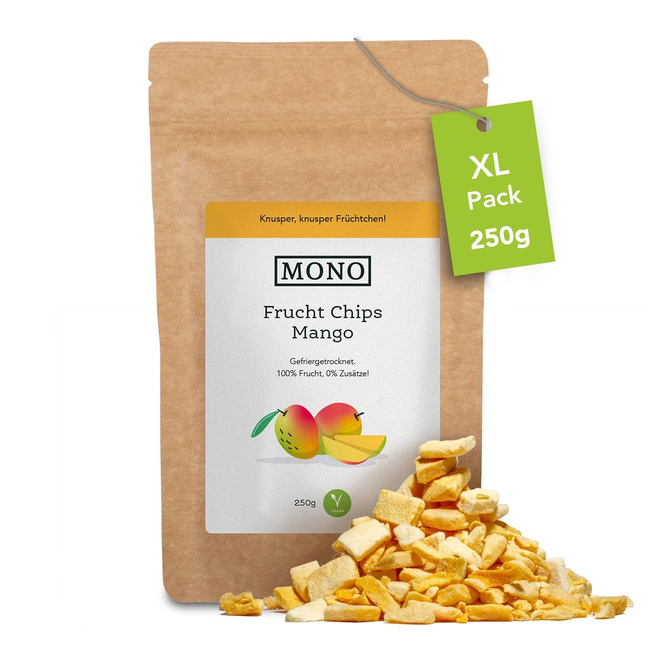 Mono gefriergetrocknete Chips – 300g Erdbeerchips aus 100 % natürlichen Erdbeeren – getrocknete tropische Früchte – getrocknete Erdbeerfrüchte – Snack für Müsli und Desserts – Erdbeerchips Dehydrierte Produkte Naty Shop Mango