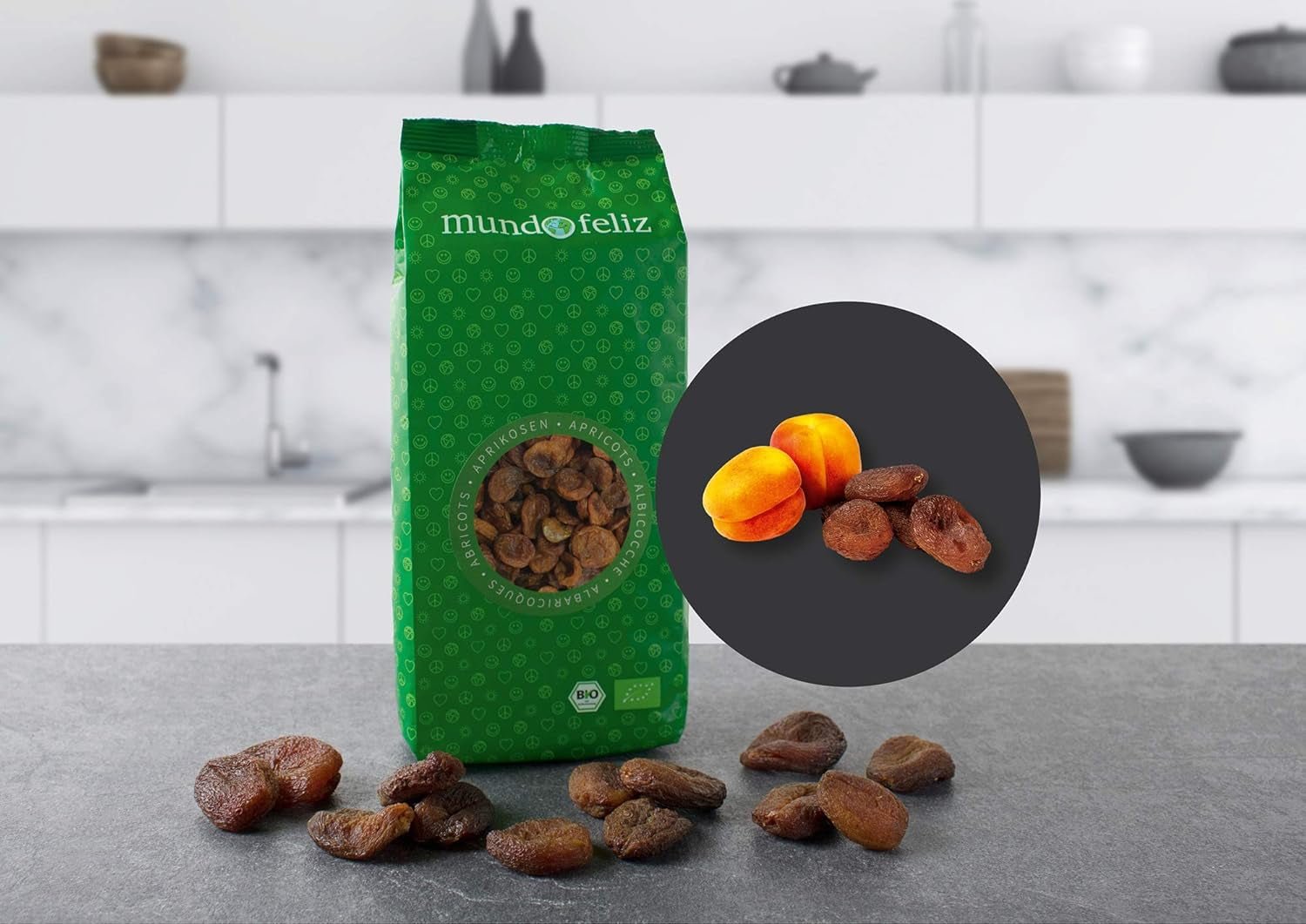 Mundo Feliz Getrocknete Aprikosen mit Kernen aus biologischem Anbau, 2 x 500 g Dehydrierte Produkte Mein Shop