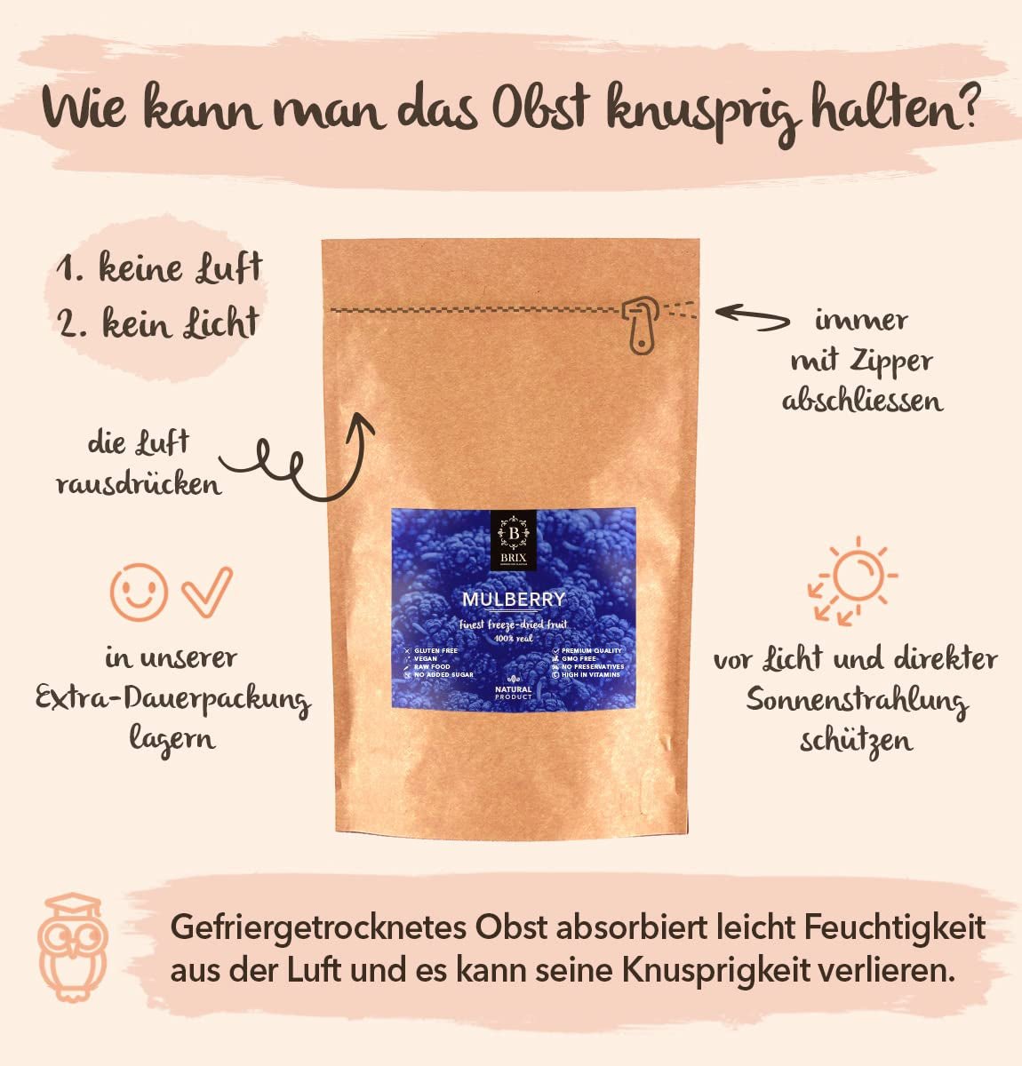 Brombeere BRIX | Natürliche getrocknete Brombeeren 95 g | Great Taste Award für Trockenfrüchte | GVO-frei, glutenfrei, vegan, konservierte Vitamine Naty Shop dehydrierte Produkte