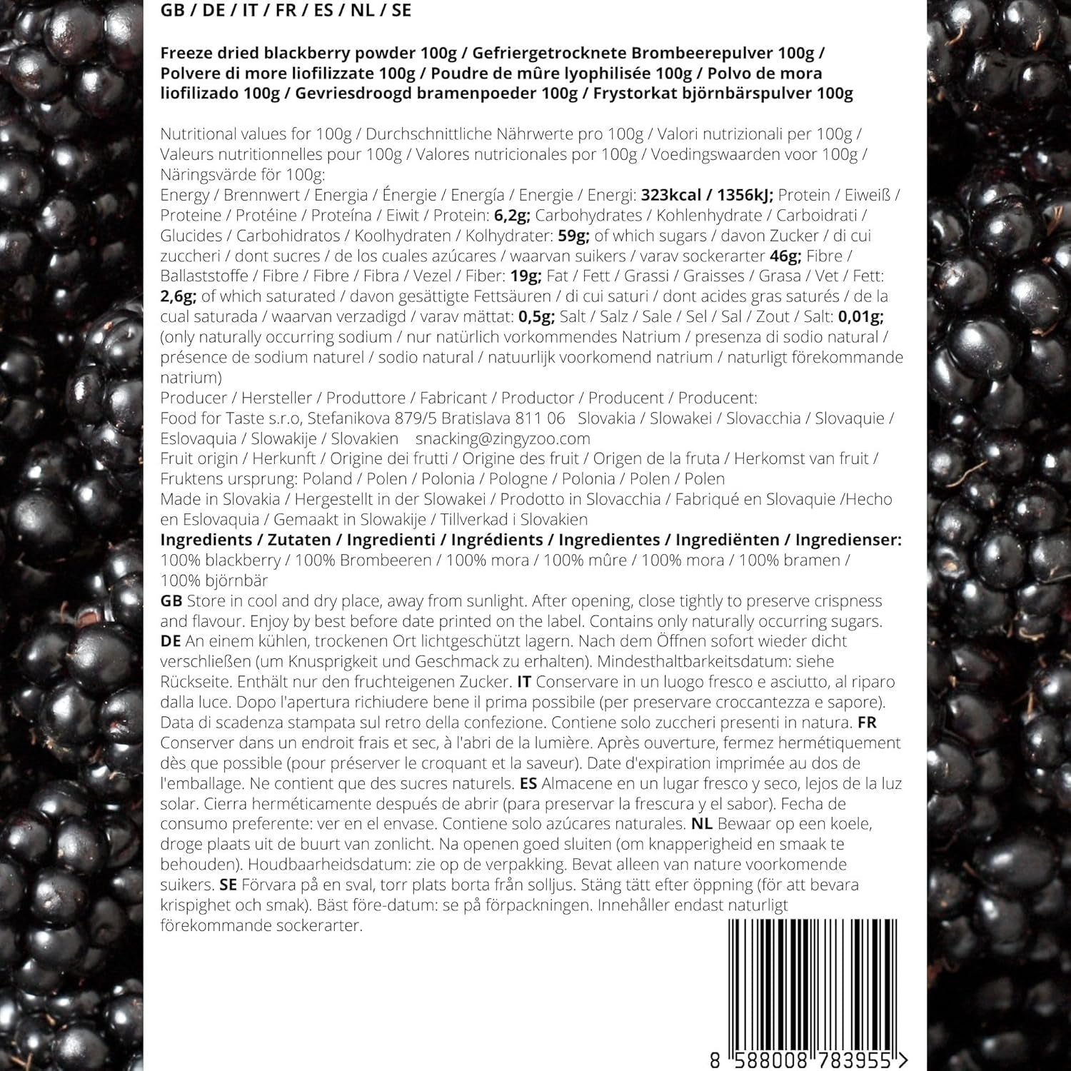 Gefriergetrocknete Brombeeren in Pulverform | 100 % gefriergetrocknetes Fruchtpulver. Natürliche Trockenfrüchte ohne Zusatzstoffe | Fruchtpulver Gefriergetrocknete Früchte Brombeerpulver Dehydrierte Produkte Naty Shop
