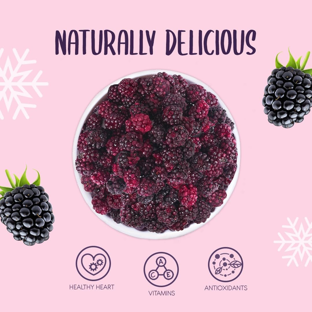 Gefriergetrocknete ganze Brombeeren 100g - Gefriergetrocknete Früchte - Gefriergetrocknete Trockenfrüchte - Gefriergetrocknete ganze Brombeeren zum Backen, Dekorieren von Kuchen, Snacks, Müsli, Desserts. Dehydrierte Produkte Naty Shop