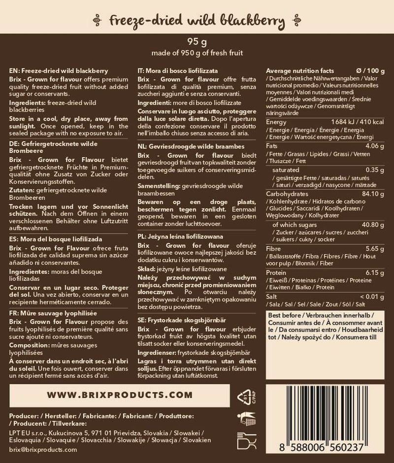 Wilde Brombeeren BRIX | Natürliche wilde Brombeeren, getrocknet 95 g | Great Taste Award für getrocknete Beeren | GVO-frei, glutenfrei, vegan, ohne Vitamine. Naty Shop dehydrierte Produkte