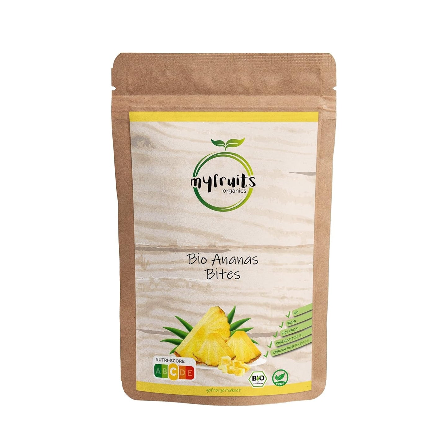 myfruits Bio gefriergetrocknete Ananas, 300g, Trockenfrüchte ohne Zusatzstoffe, 100 % Ananas in großen Stücken, gefriergetrocknete Früchte für Müsli oder als Snack Dehydrierte Produkte Naty Shop 300 G