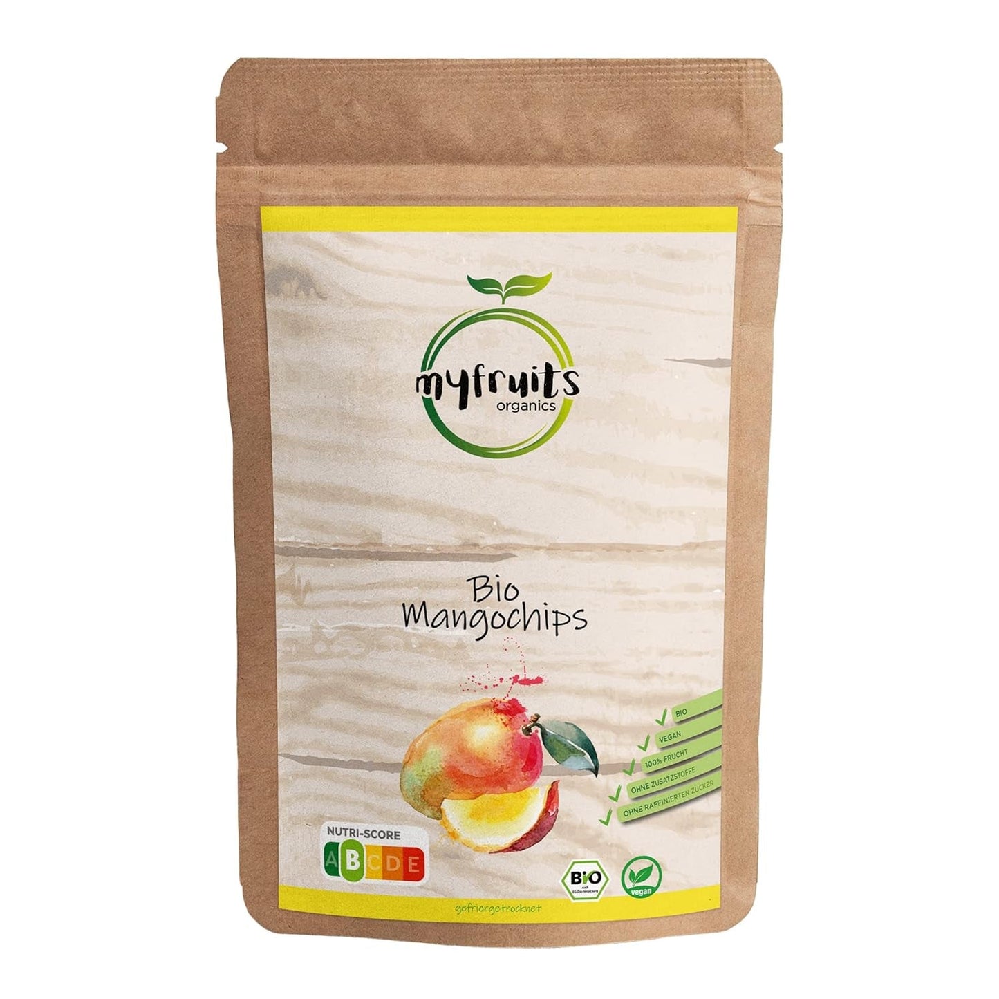 myfruits Bio Mango, gefriergetrocknete Früchte, 300g, Fruchtchips, ohne Zusatzstoffe, 100% Mango, gefriergetrocknete und getrocknete Früchte für Müsli oder Snacks... Dehydrierte Produkte Naty Shop 300 G (1 Packung)