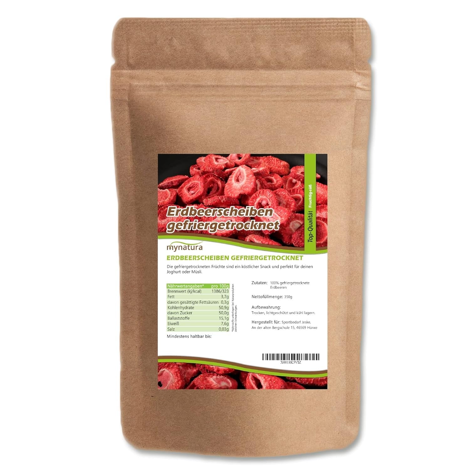 Mynatura gefriergetrocknete Erdbeerscheiben I Gemüse I Natur I Trockenobst I Obst I - leicht getrocknet (1 x 350g) Dehydrierte Produkte Naty Shop 350 G (1 Packung)