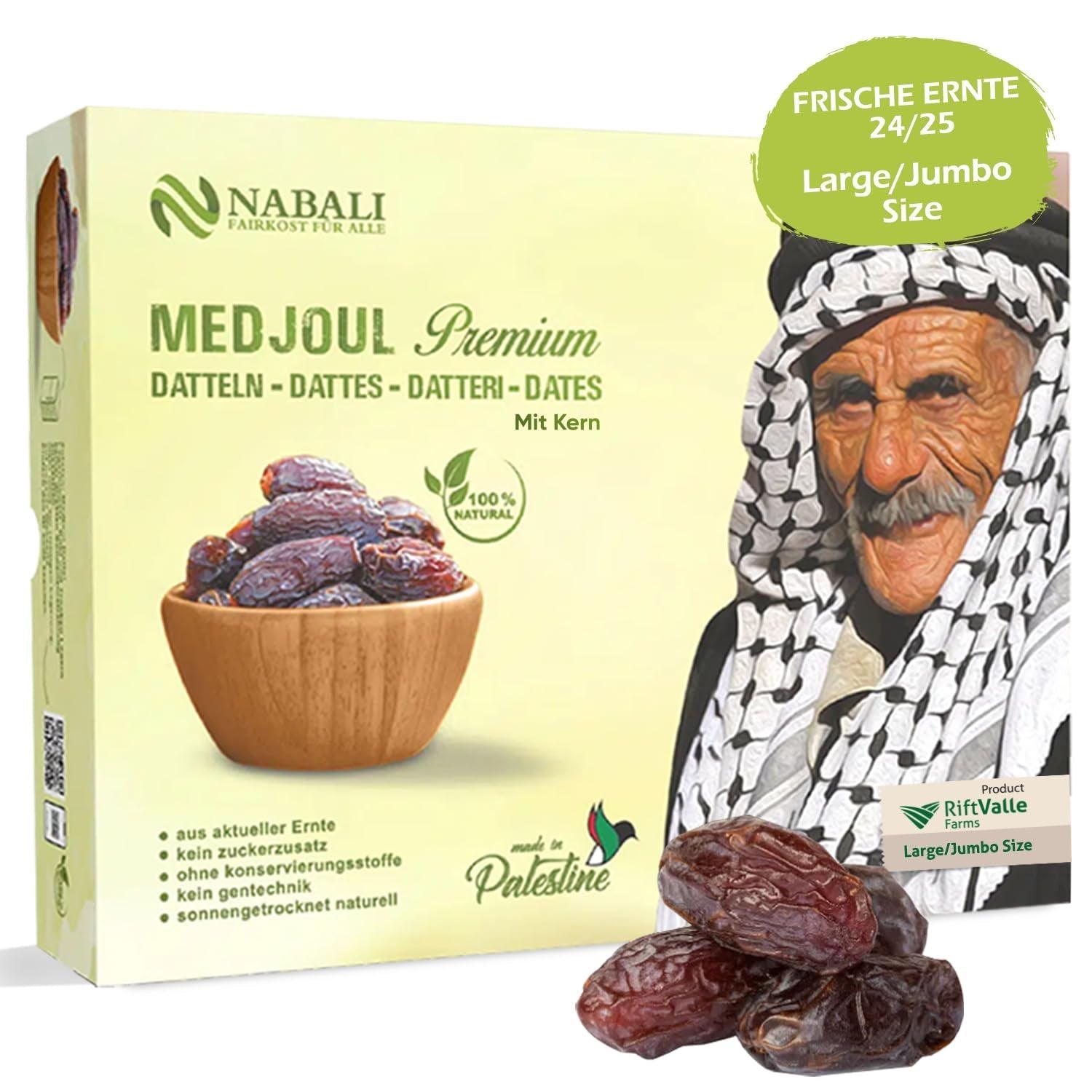 NABALI FAIRKOST FÜR ALLE Datteln Medjool Medjoul aus Palästina – 100 % natürlich vegan aromatisch traditionell frisch und orientalisch I ohne Konservierungsstoffe 5 kg (1 Packung), Klein/Mittel Dehydrierte Produkte Naty Shop 5 kg (1 Packung), Groß/Jumbo