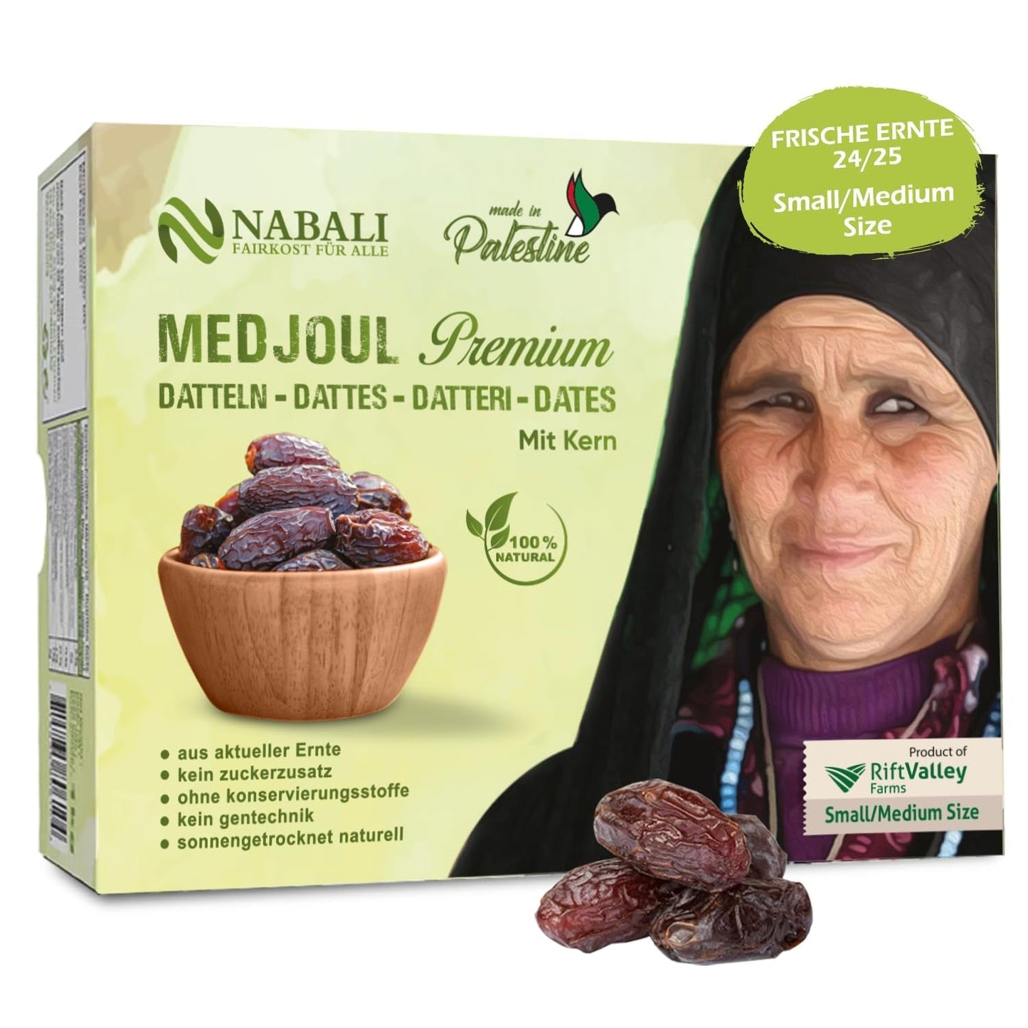 NABALI FAIRKOST FÜR ALLE Datteln Medjool Medjoul aus Palästina – 100 % natürlich vegan aromatisch traditionell frisch und orientalisch I ohne Konservierungsstoffe 5 kg (1 Packung), Klein/Mittel Dehydrierte Produkte Naty Shop 1 kg (1 Packung), Klein/Mittel