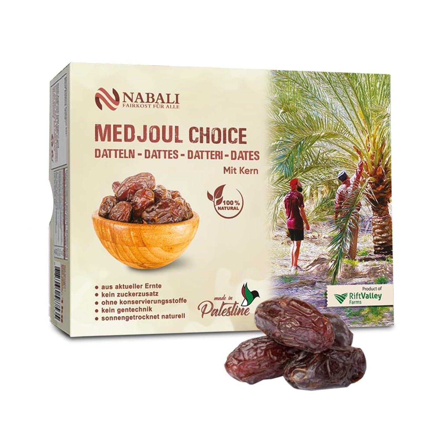 NABALI FAIRKOST FÜR ALLE Medjoul – Medjool Dates Choice I – 100 % natürlich aromatisch frisch orientalisch weich I süß wie Honig und karamellisiert I Herkunft: Palästina I (1x1KG) Dehydrierte Produkte Naty Shop 5 kg (1 Packung)