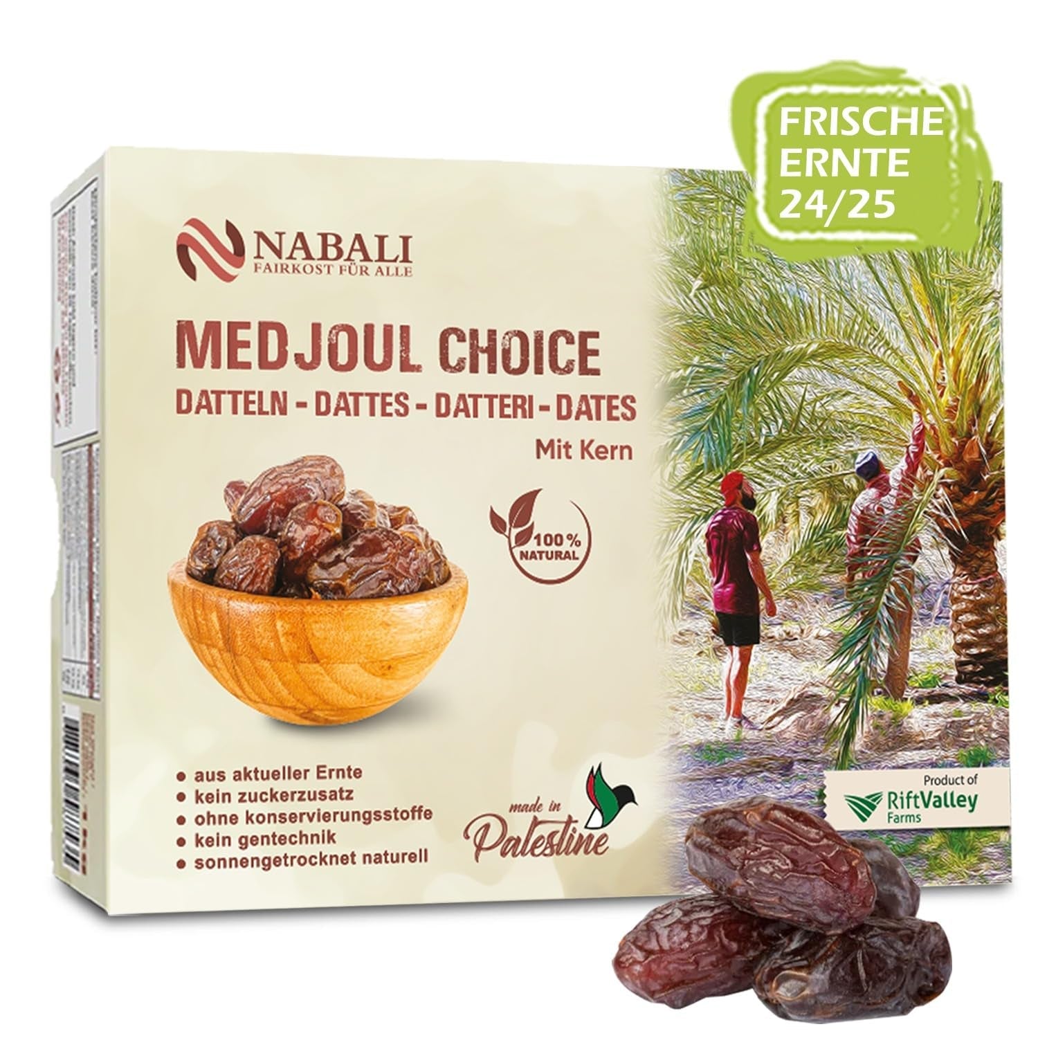 NABALI FAIRKOST FÜR ALLE Medjoul – Medjool Dates Choice I – 100 % natürlich aromatisch frisch orientalisch weich I süß wie Honig und karamellisiert I Herkunft: Palästina I (1x1KG) Dehydrierte Produkte Naty Shop 1 kg (1 Packung)