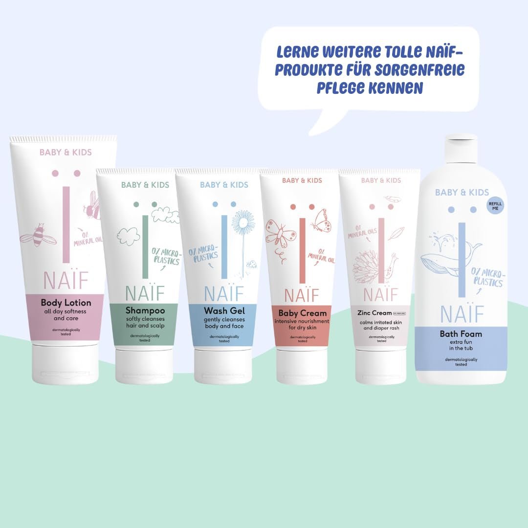 Naïf – Pflegeshampoo – für Babys und Kinder – Babyshampoo mit natürlichen Inhaltsstoffen – 100 % vegan – 0 % SLES – ohne Mikroplastik, Silikone und Parabene – 200 ml Kinder – Bade- und Hautpflege Naty Shop