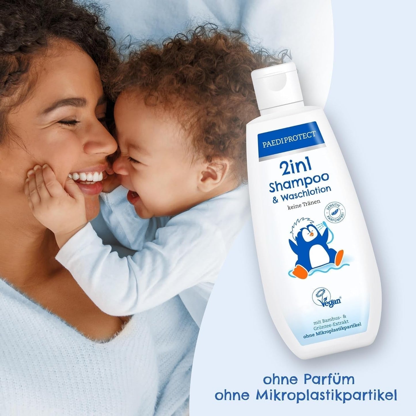 PAEDIPROTECT 2in1 Shampoo und Waschlotion für Babys und Kinder 200 ml, sanfte Reinigung und Haare ohne Parfüm und Mikroplastik, das Duschgel spendet trockener und empfindlicher Haut Feuchtigkeit, auch für Erwachsene Kinder - Bade- und Hautpflege Naty Shop