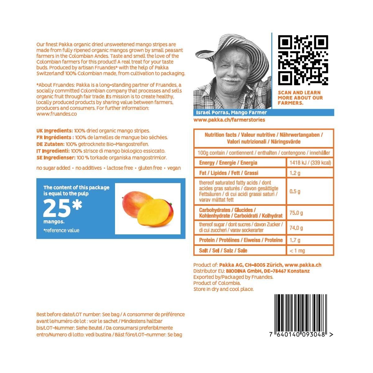 PAKKA Bio-Mangos aus fairem Handel 1 kg, Bio- und fair getrocknete Mangostücke, ungesüßt, ungeschwefelt, direkt vom Produzenten in Kolumbien produziert und abgefüllt, vegan 1 kg (1 Packung) Dehydrierte Produkte Naty Shop