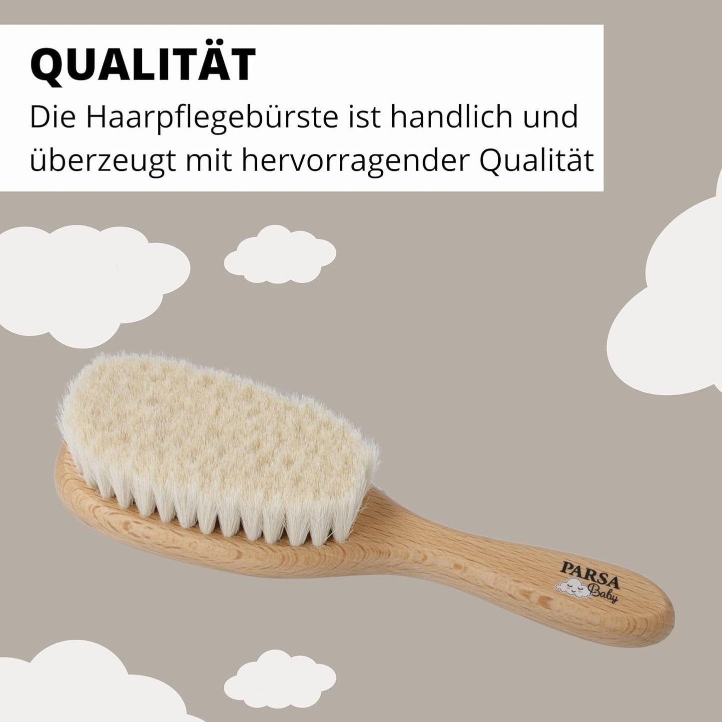 PARSA Beauty Babyhaarbürste mit Ziegenhaar – Babyhaarbürste aus FSC®-zertifiziertem Buchenholz – Bürste zur Pflege feiner Babyhaare – Babybürste Kinder – Bade- und Hautpflege Naty Shop