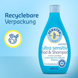 PENATEN Ultra Sensitive Bad & Shampoo (400 ml), besonders sanftes Babybad und Shampoo für die sehr empfindliche Haut von zu Neurodermitis neigenden Babys, parfüm- und farbstofffreies Duschgel und Haarshampoo Kinder - Bade- und Hautpflege Naty Shop