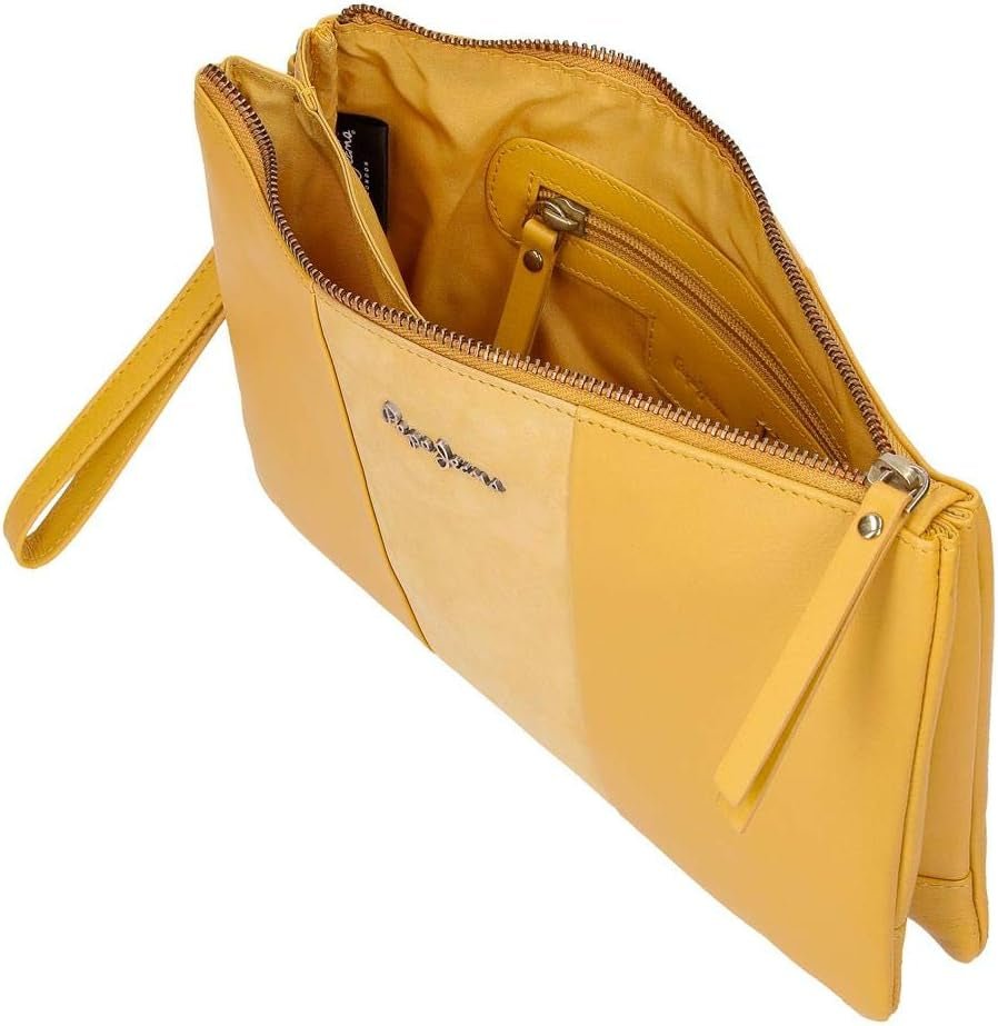Pepe Jeans Double Wallet Gelbe Tasche 27x17x2 cm Leder Geldbörse Damen Naty Shop