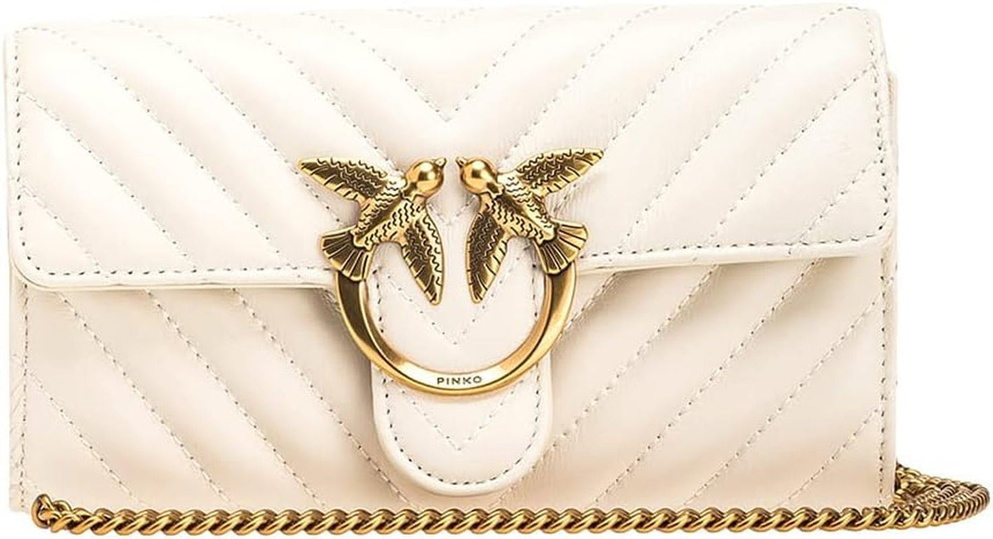 Pinko Ladies Sheep Nappa Love ONE Wallet C SCHAFNAPPA Damen Portemonnaie Naty Shop Z14Q_Bianco Seta-Antique Gold Einheitsgröße