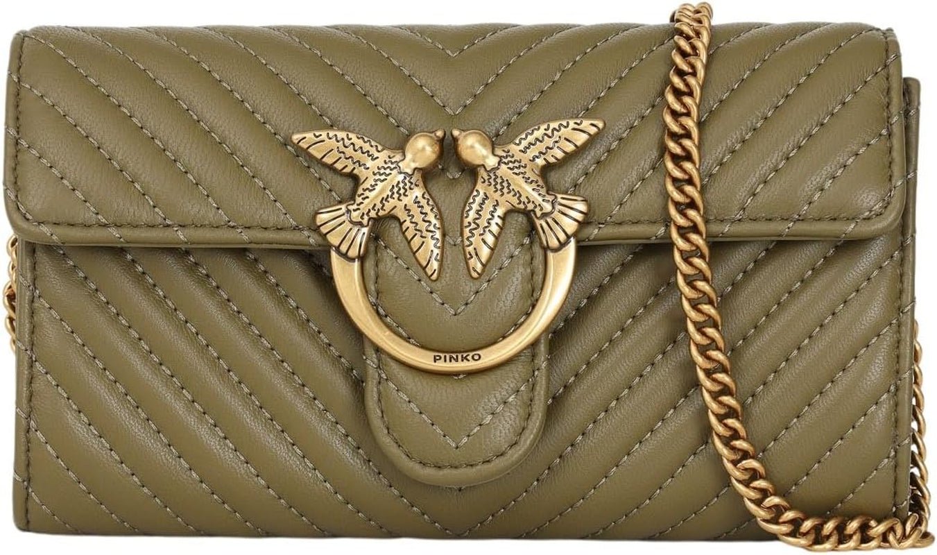 Pinko Ladies Sheep Nappa Love ONE Wallet C SCHAFNAPPA Damen Geldbörse Naty Shop V62Q_Verde Abete-Antique Gold Einheitsgröße