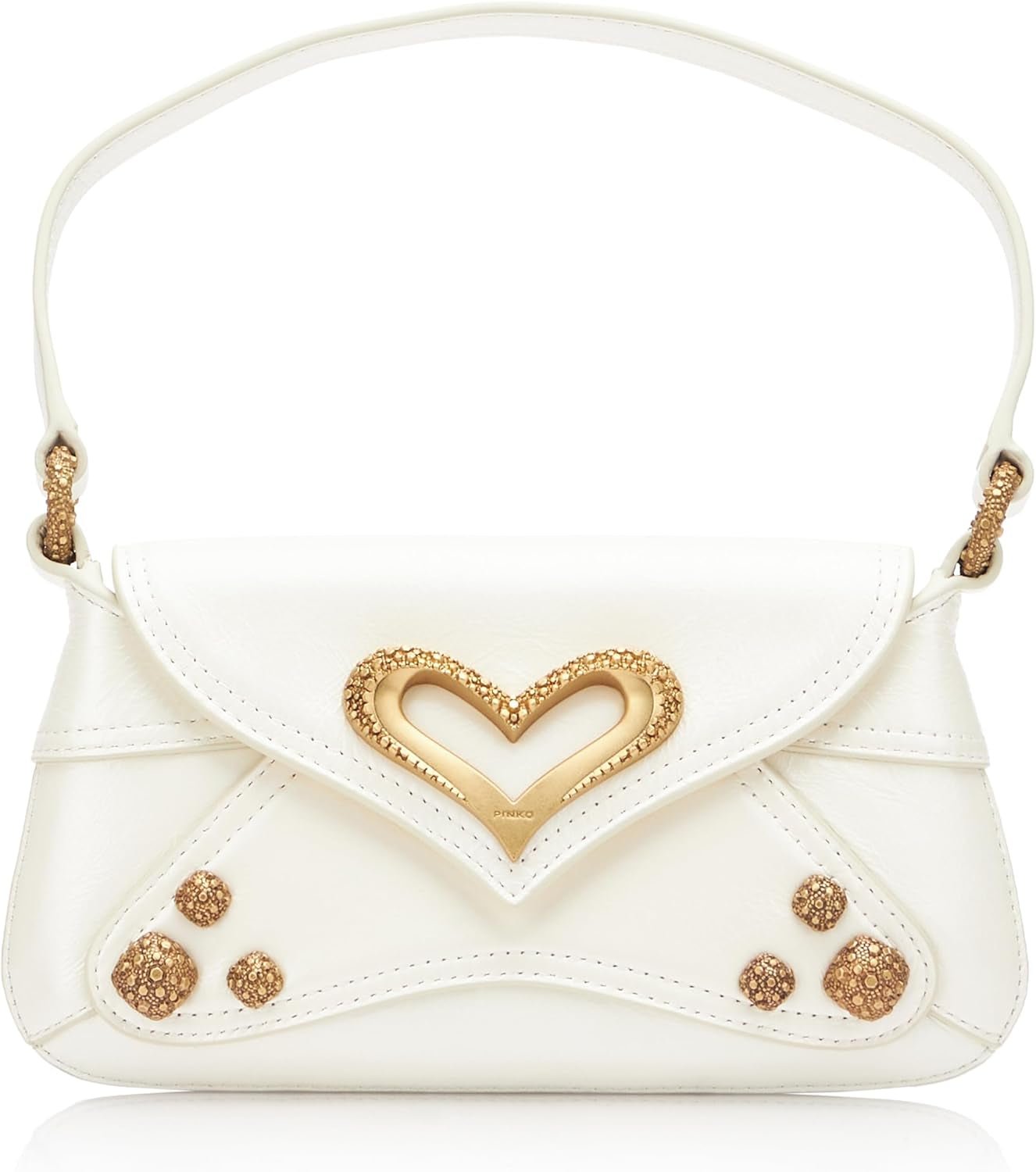 Pinko Ladies 520 Shoulder Baby Naplack Vintage Bag Women Bags Naty Shop Z14M_White Silk-Gold Chocolate
