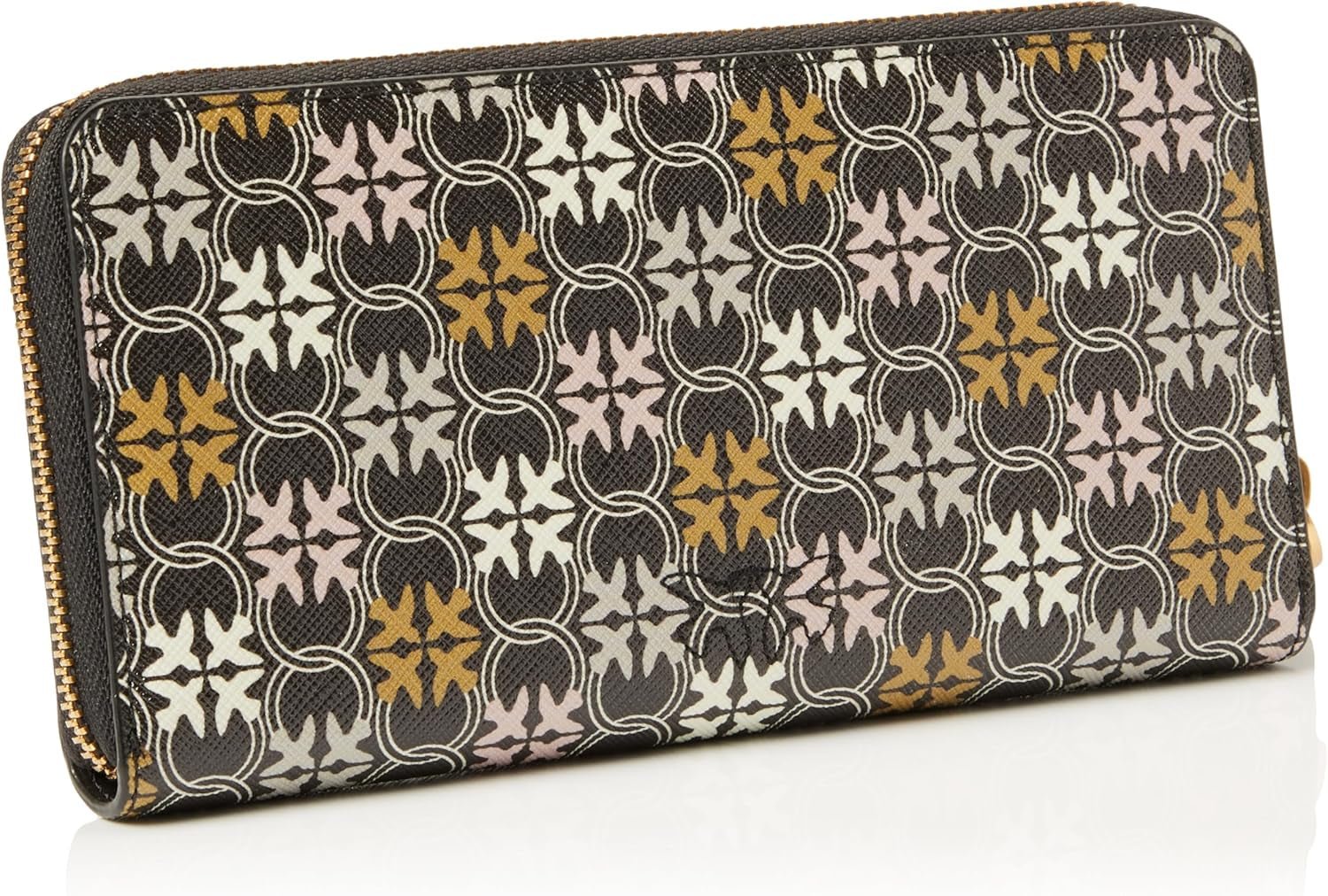 Pinko Women's Ryder Zip Around Leather Print Logo Travel Accessories Wallet, Zm7q_Black/Brown/White.Antique Go Wallet Women Naty Shop